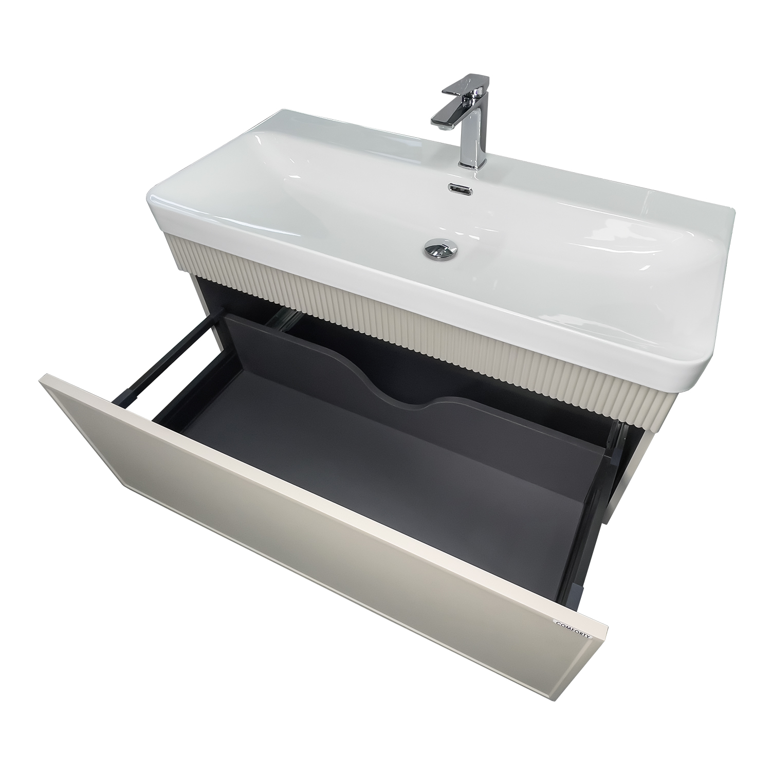 Тумба-умывальник Comforty Мадрид 100M серый шёлк с раковиной Comforty CF19595BX-100