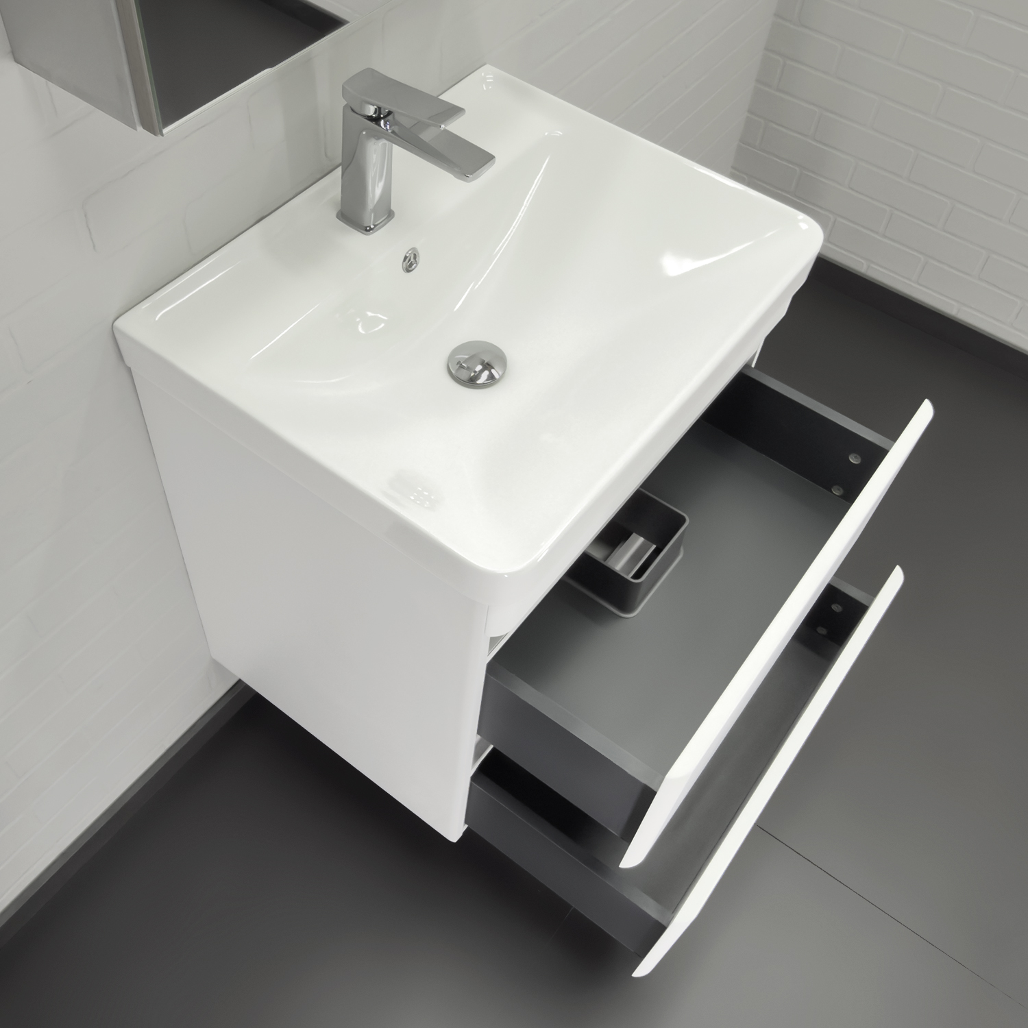 Подвесная тумба-умывальник Comforty Валдай-60П2 белый матовый с раковиной 4460