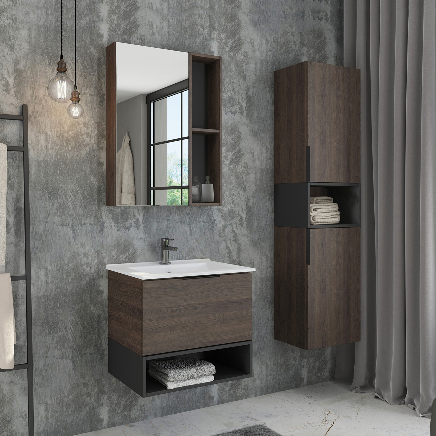Тумба-умывальник Comforty Франкфурт-60 дуб шоколадно-коричневый с раковиной Comforty 60E