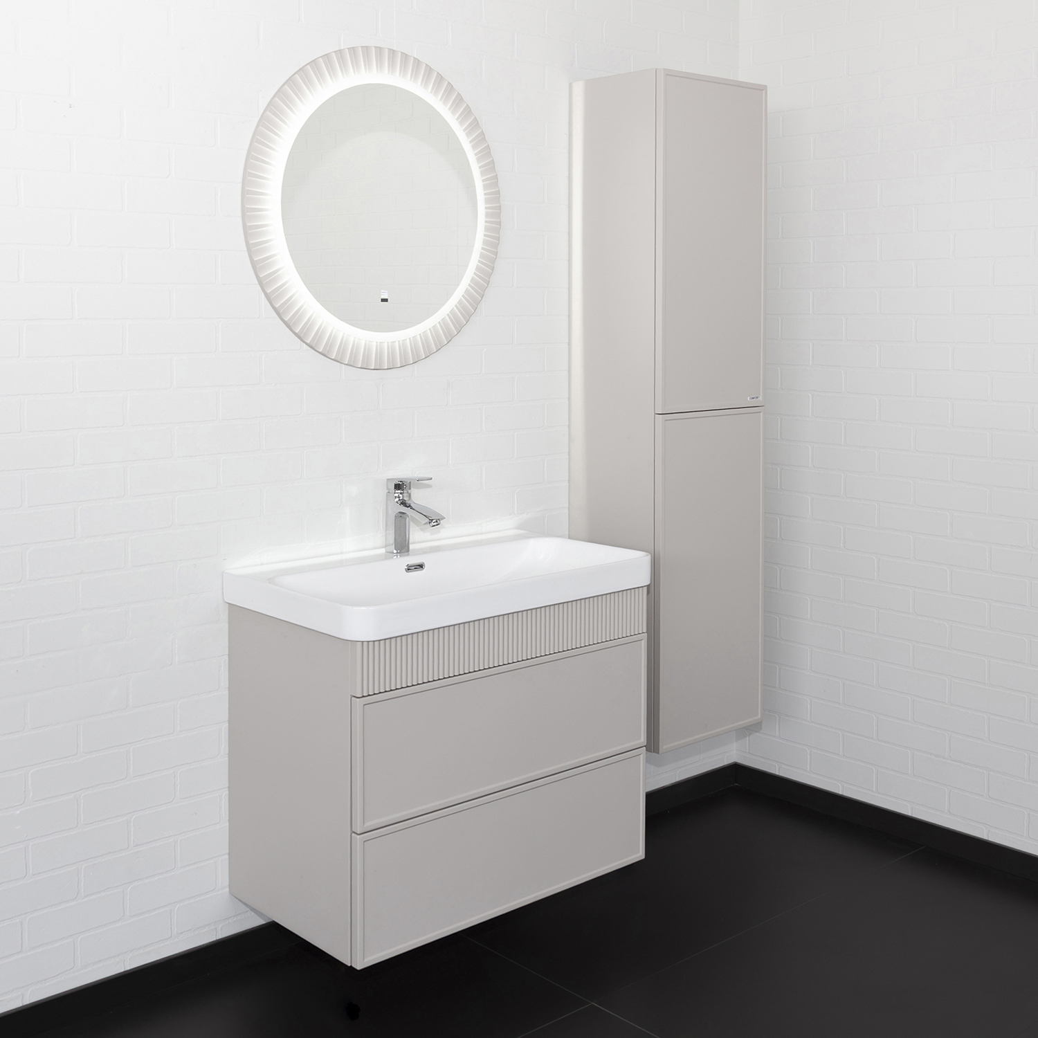 Тумба-умывальник "Мадрид-80М2(Н)" серый шёлк (ножки доп. опция) c раковиной COMFORTY CF19595BX-80