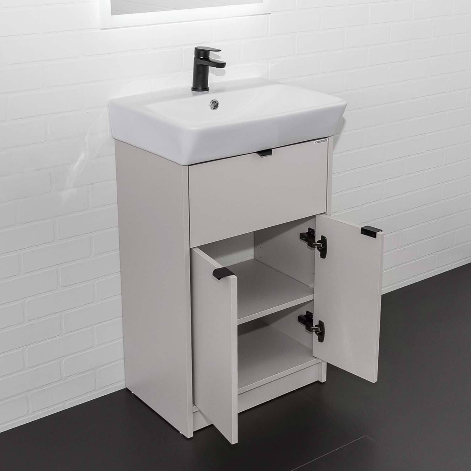 Напольная тумба-умывальник Comforty Руза-50 серый шелк с раковиной 9055RA-50