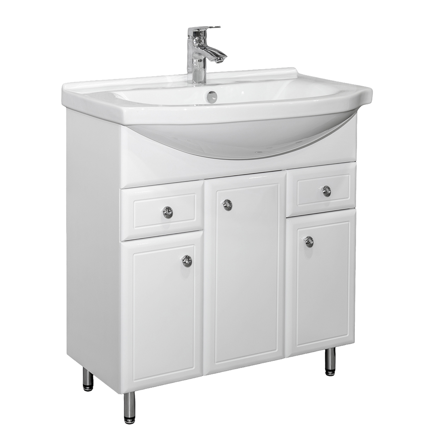 Тумба-умывальник Comforty Сочи-80 белый глянец с раковиной Эльбрус 80