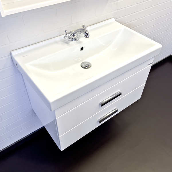 Тумба-умывальник Comforty Никосия-80П белый глянец с раковиной Фест 80