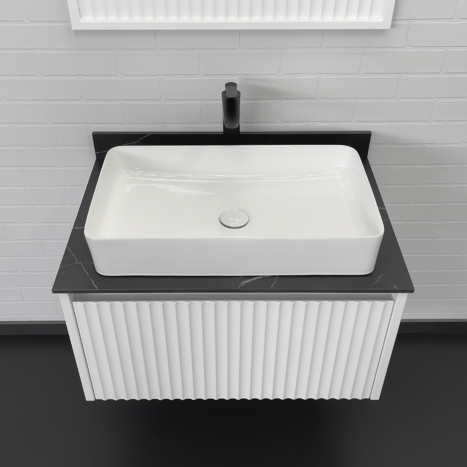 Тумба-умывальник Comforty Марсель-75 белый матовый со столешницей под мрамор Калакатта Блэк c раковиной Comforty 78189