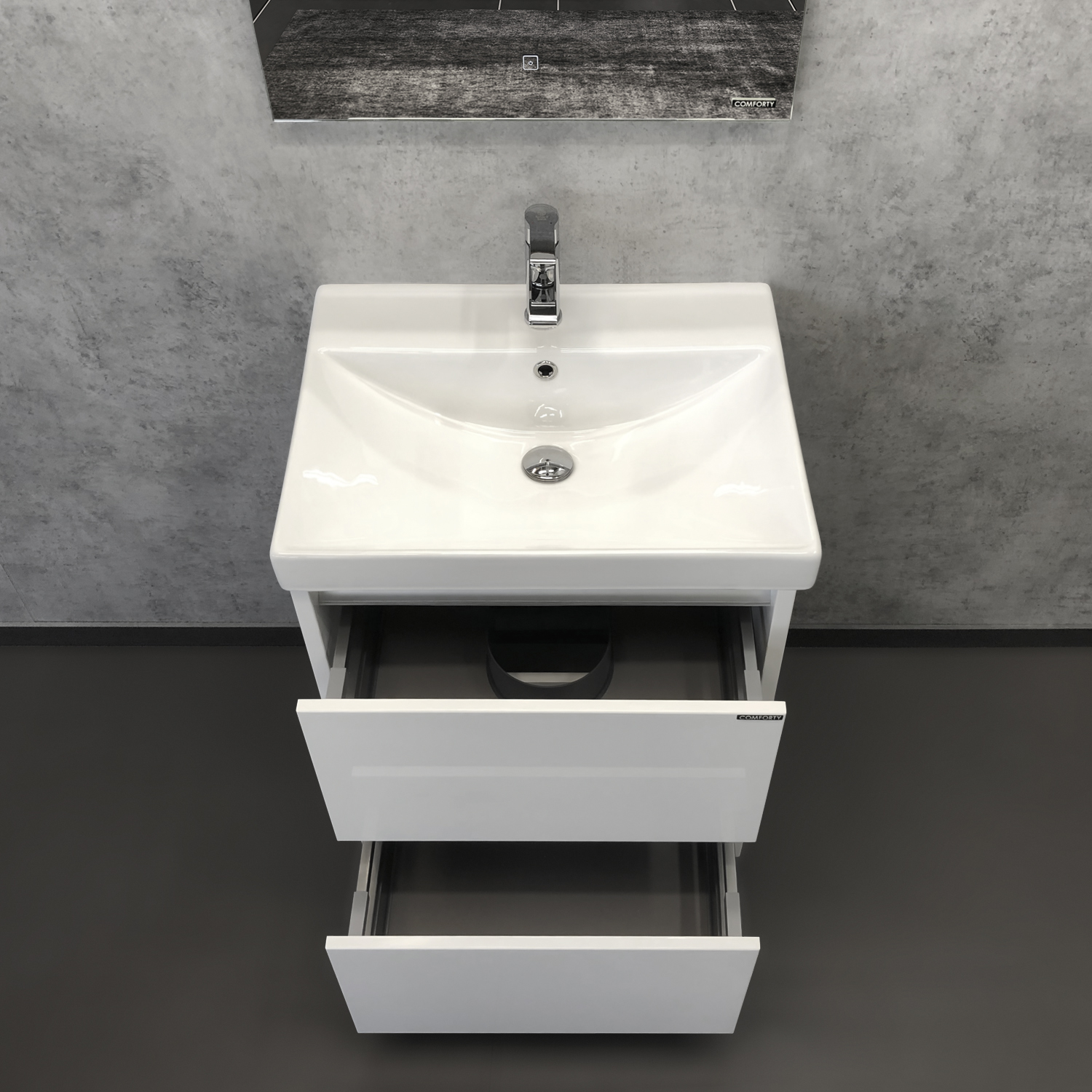 Comforty. Тумба-умывальник "Дублин-60" белый глянец с раковиной Comforty 8056