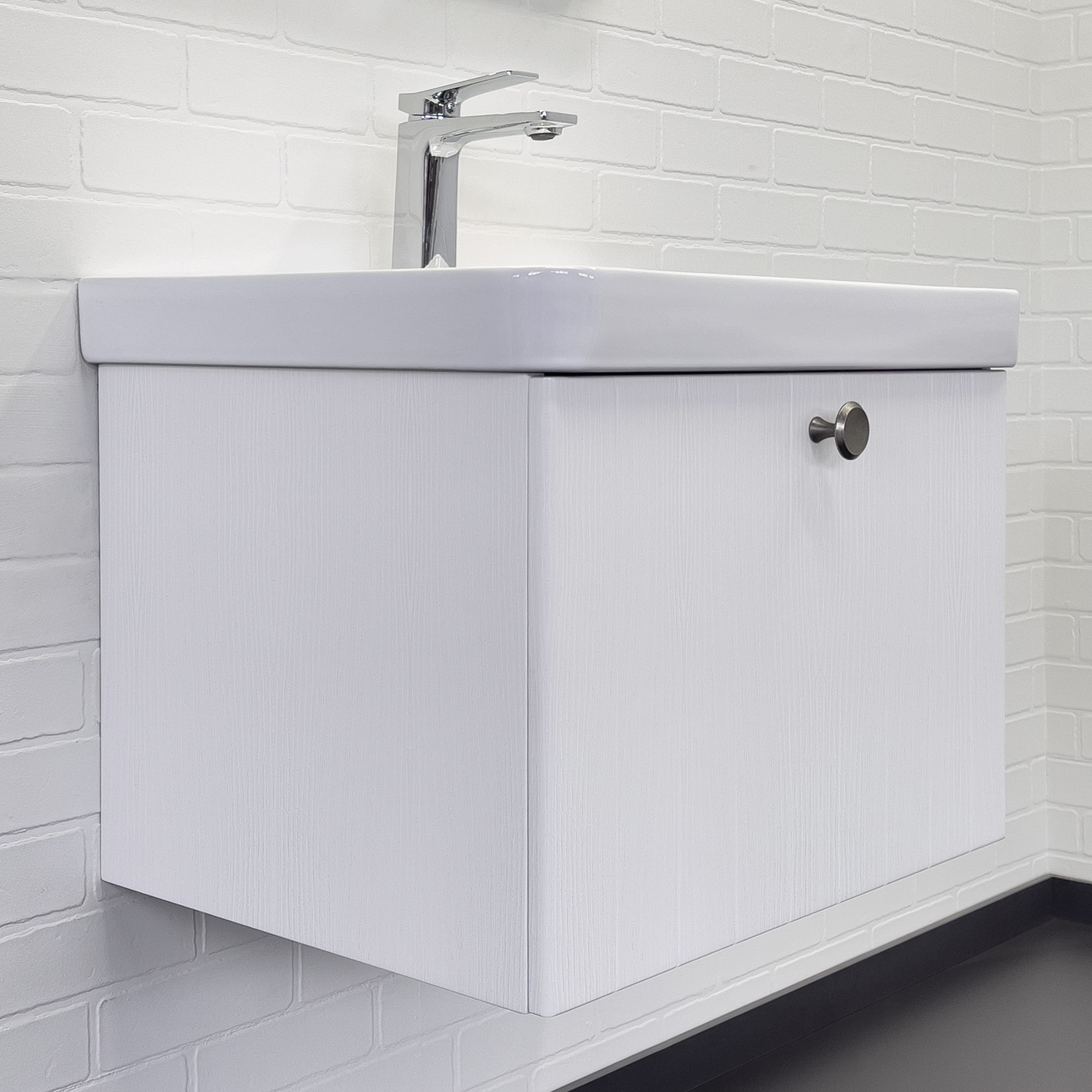 Тумба-умывальник Comforty Истра-60П ясень белёный с раковиной CF19595BX-60