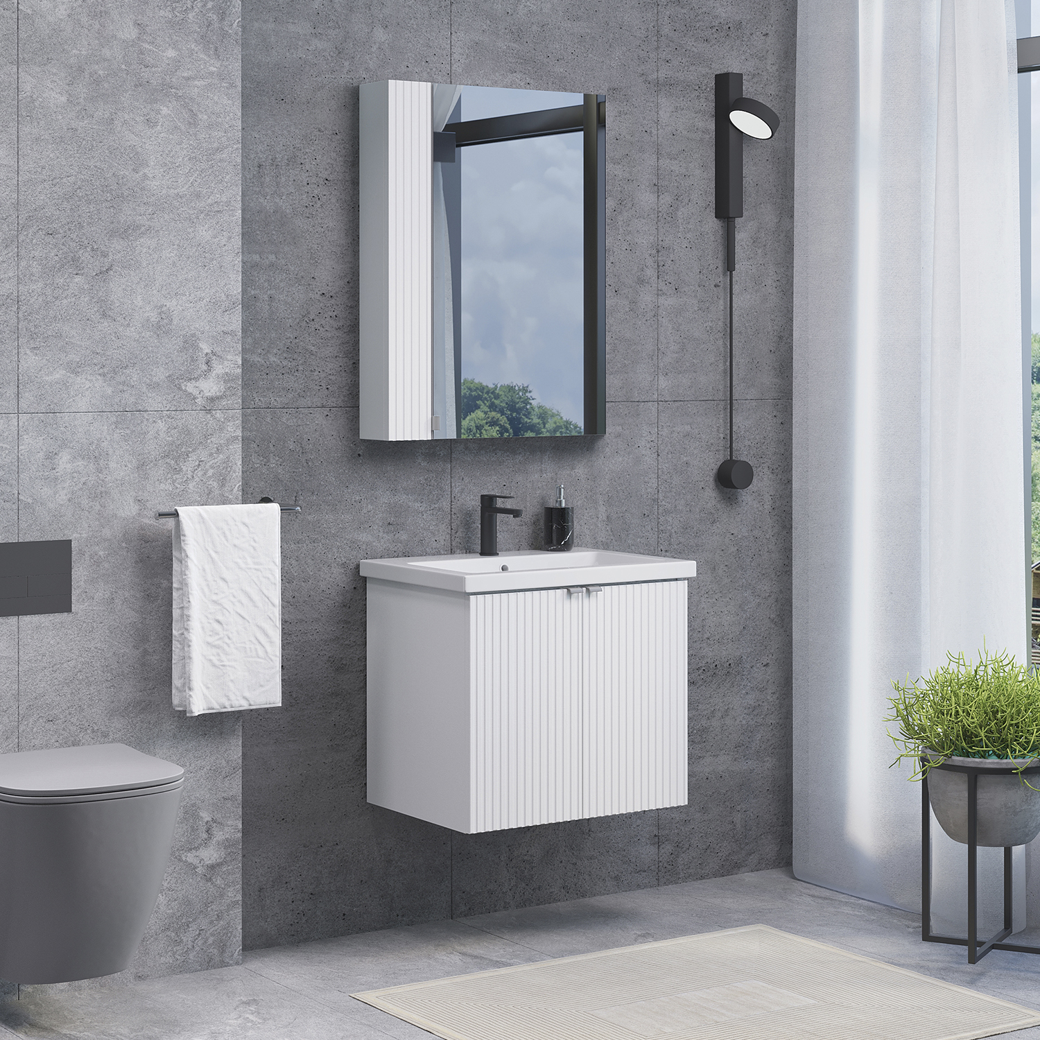 Тумба-умывальник Comforty Лима-60П белый матовый с раковиной Комо 60