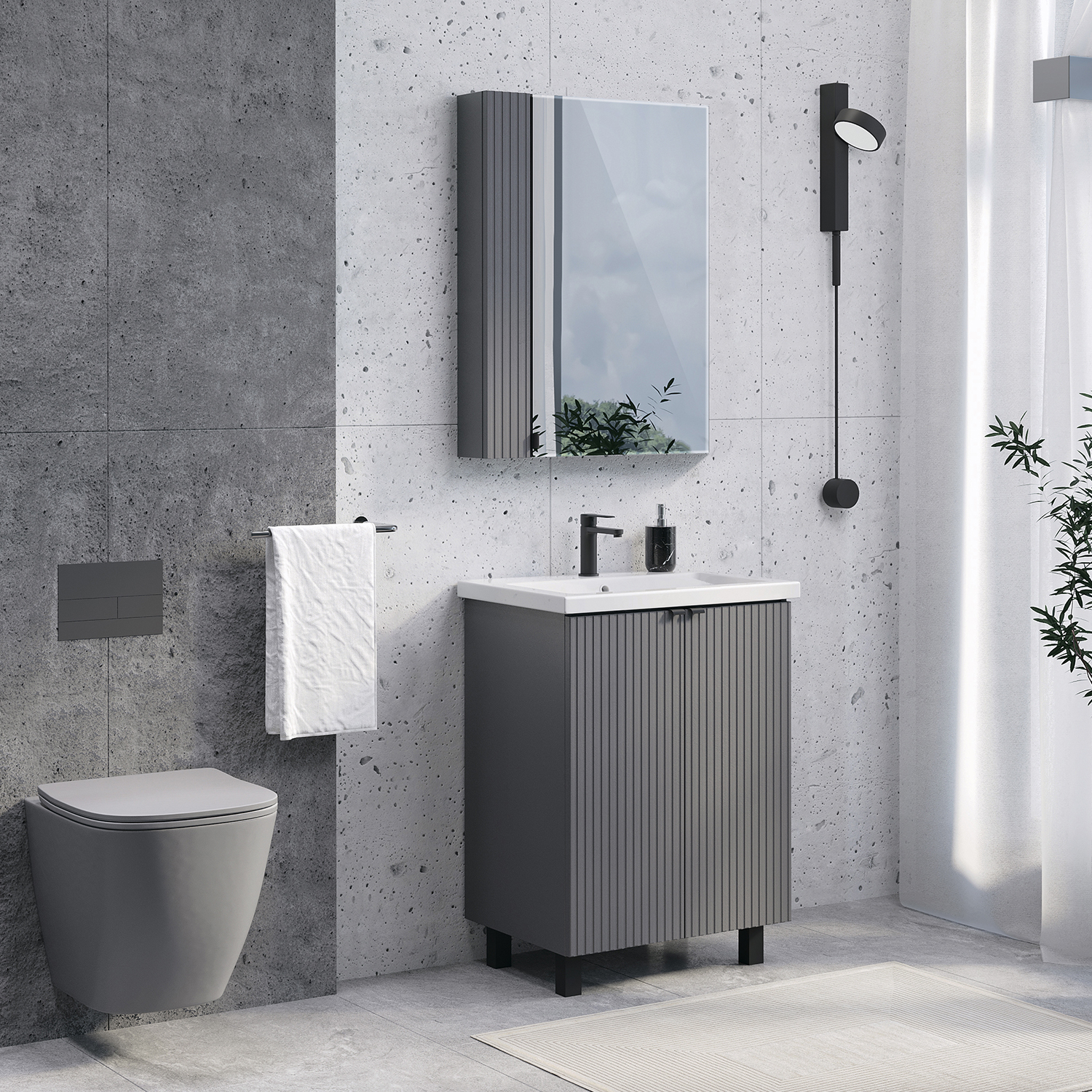 Тумба-умывальник Comforty Лима-60Н антрацит с раковиной Комо 60