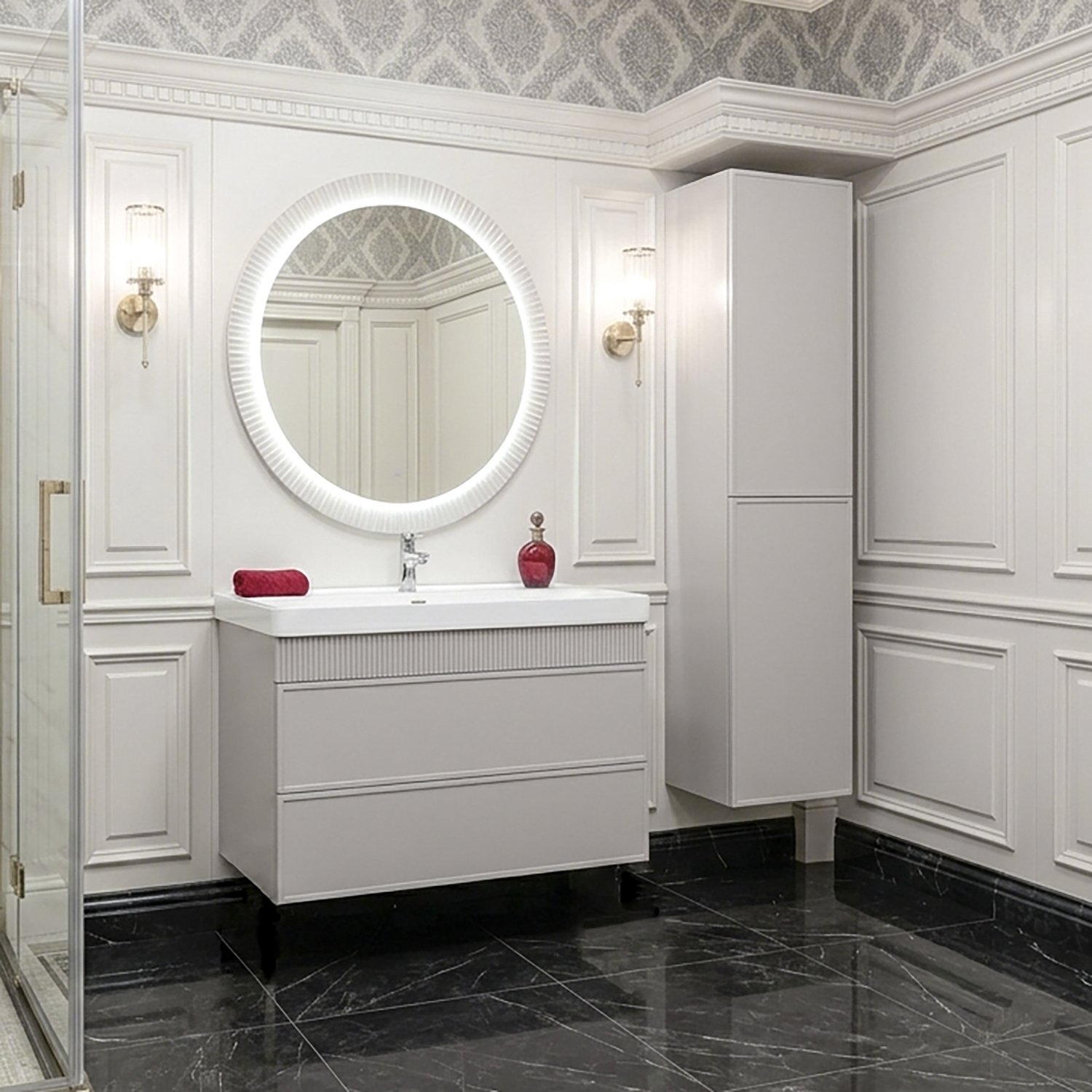 Подвесная тумба-умывальник Comforty Мадрид-100М2(Н) серый шёлк с раковиной CF19595BX-100