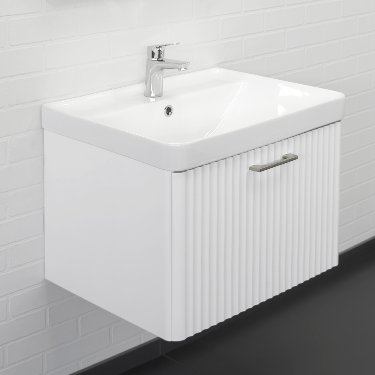 Тумба-умывальник Ангара-60П белая матовая c раковиной Comforty 4460