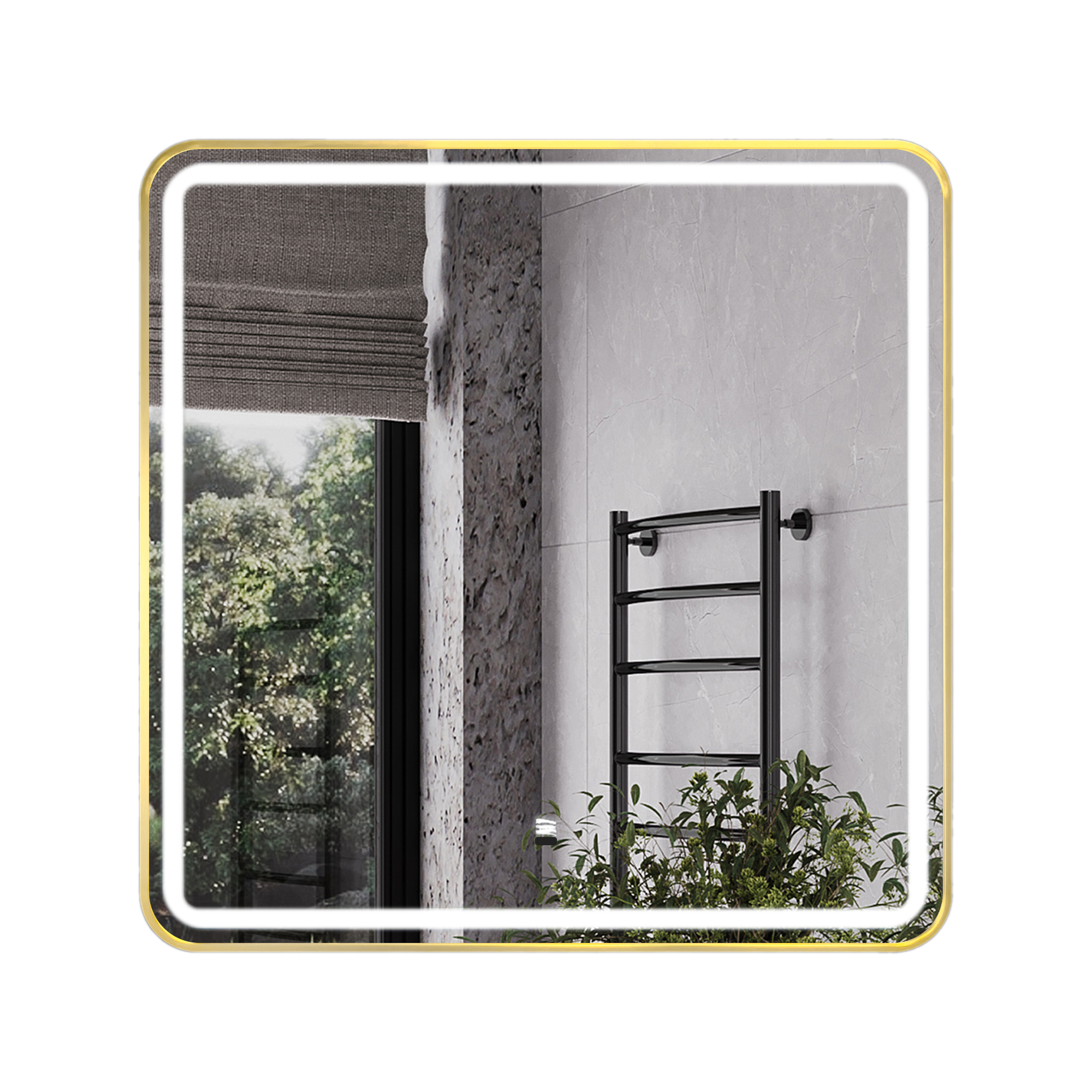 Зеркало в алюминиевой раме цвет золото Comforty Ситара-80 светодиодная подсветка, бесконтактный сенсор, антизапотевание