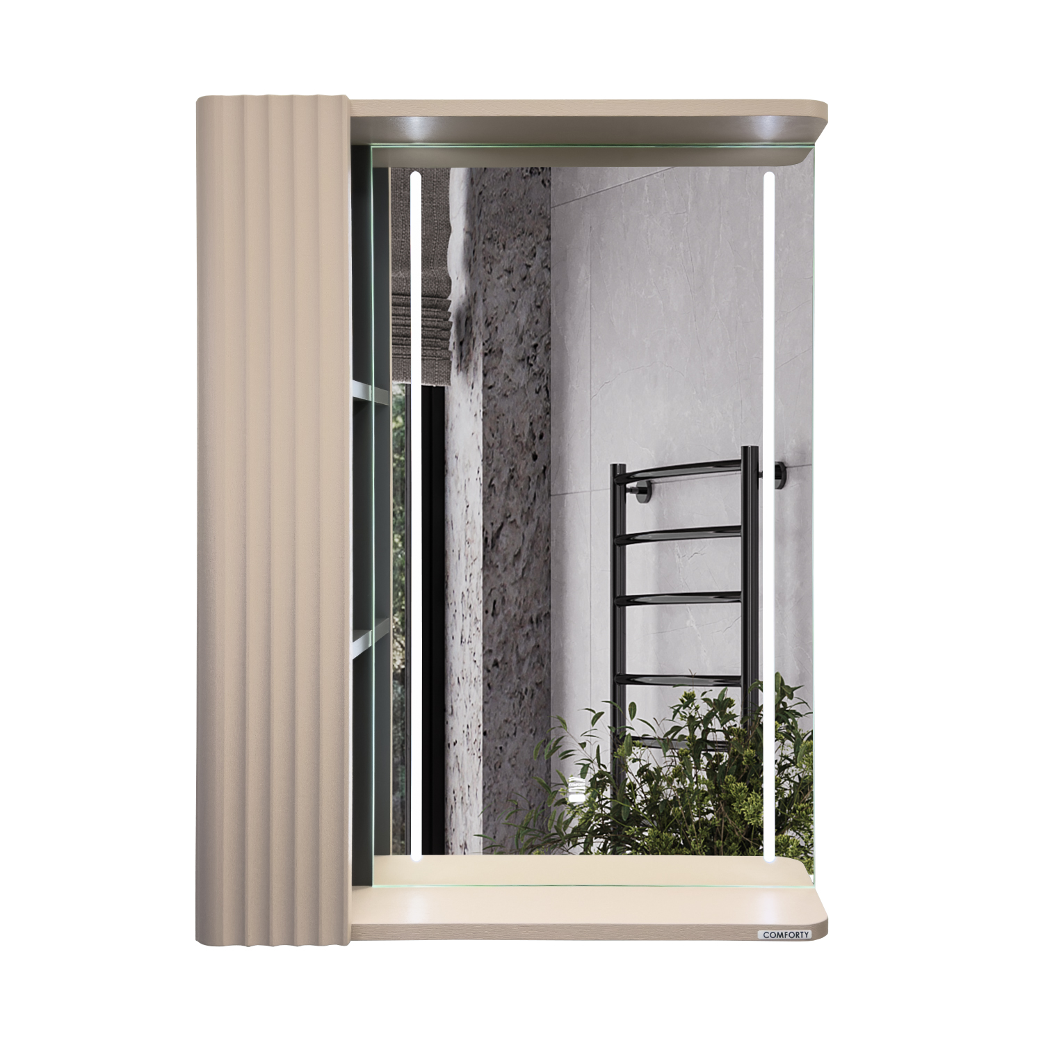 Зеркало-шкаф Comforty Ангара-60 дуб латте со светодиодной подсветкой