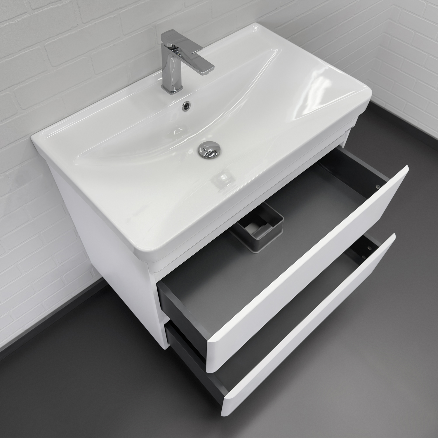 Тумба-умывальник подвесная Comforty Енисей-80П2 белый глянец c раковиной 4480