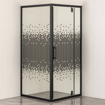 Душевое ограждение Comforty 30ВM, прозрачное стекло с рисунком мозаика, черный профиль, 900*900*2000 мм