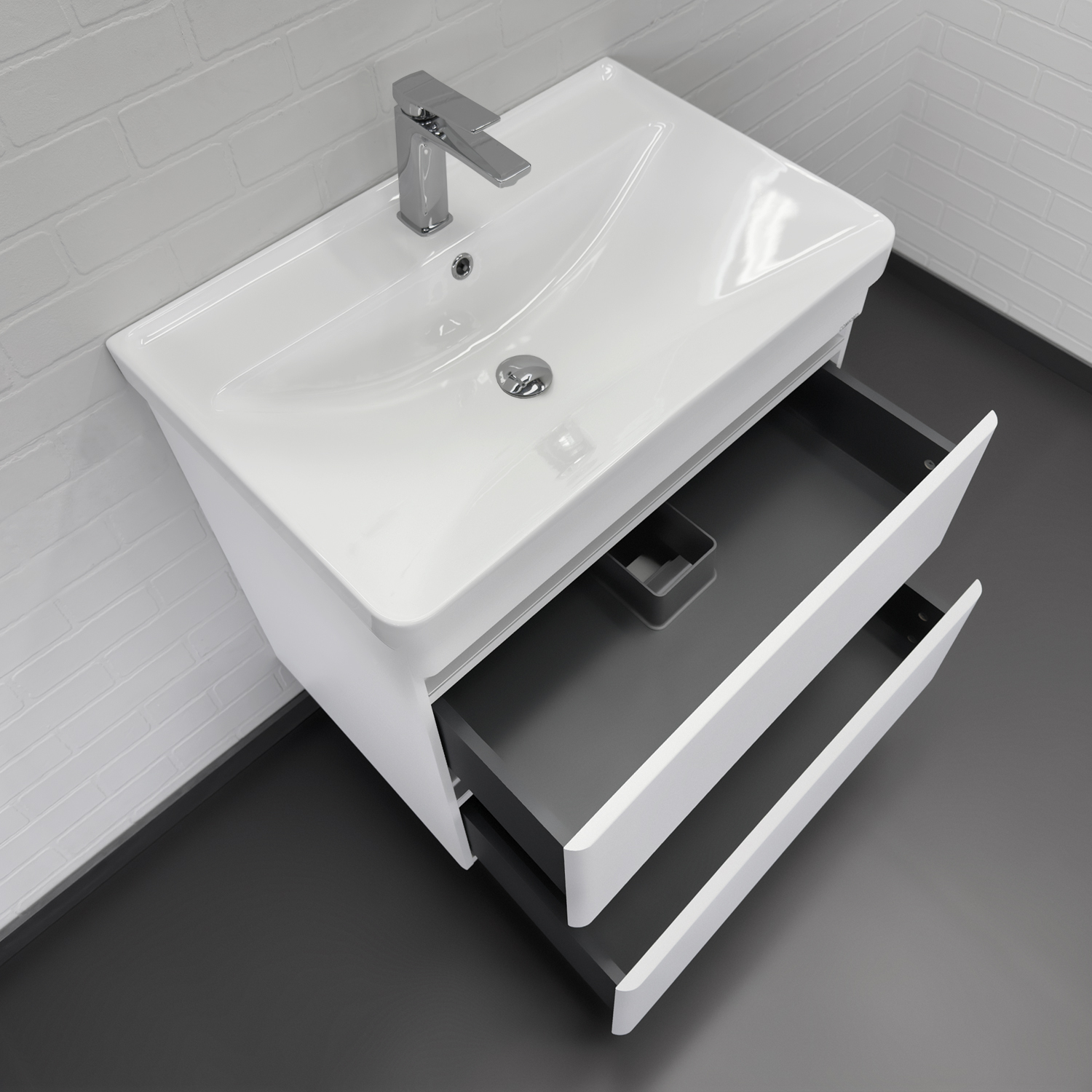 Тумба-умывальник подвесная Comforty Валдай-70П2 белая матовая с раковиной 4470