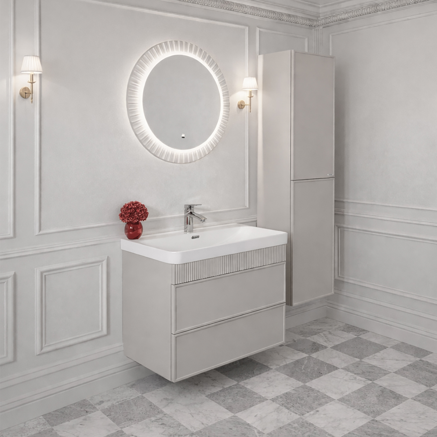 Тумба-умывальник "Мадрид-80М2(Н)" серый шёлк (ножки доп. опция) c раковиной COMFORTY CF19595BX-80