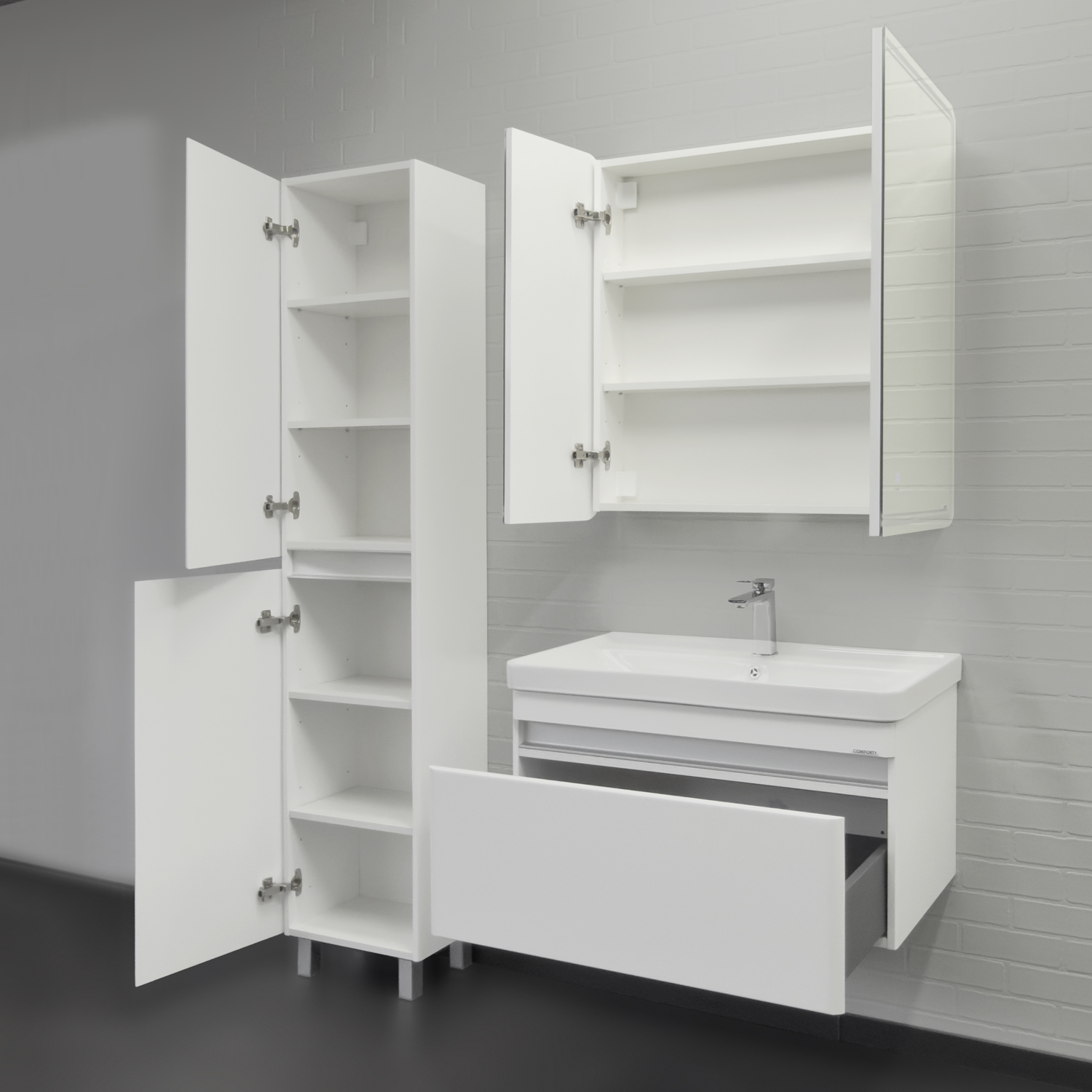 Напольная шкаф-колонна для ванной комнаты Comforty Валдай-40Н белая матовая