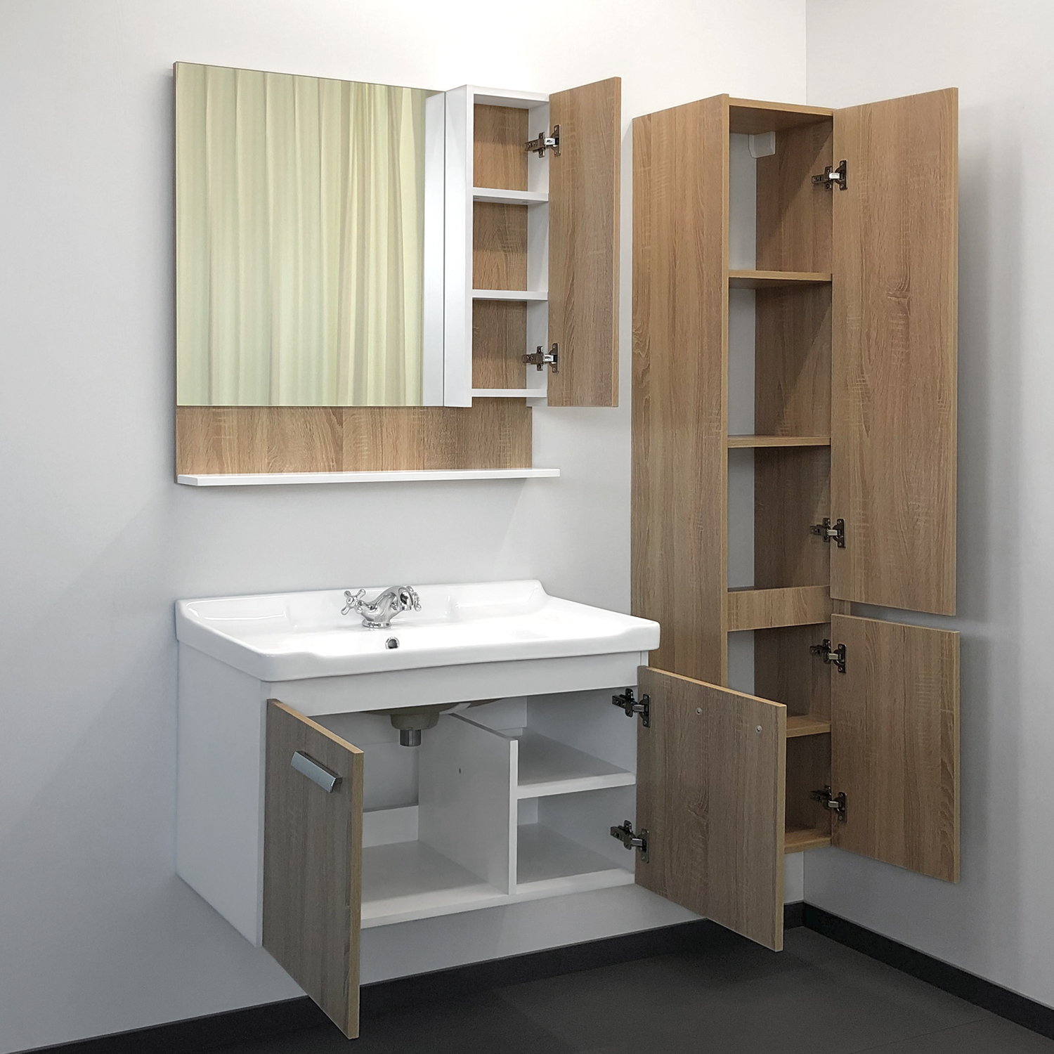 Comforty. Тумба-умывальник "Рига-80" дуб сонома с раковиной Comforty 9335-80