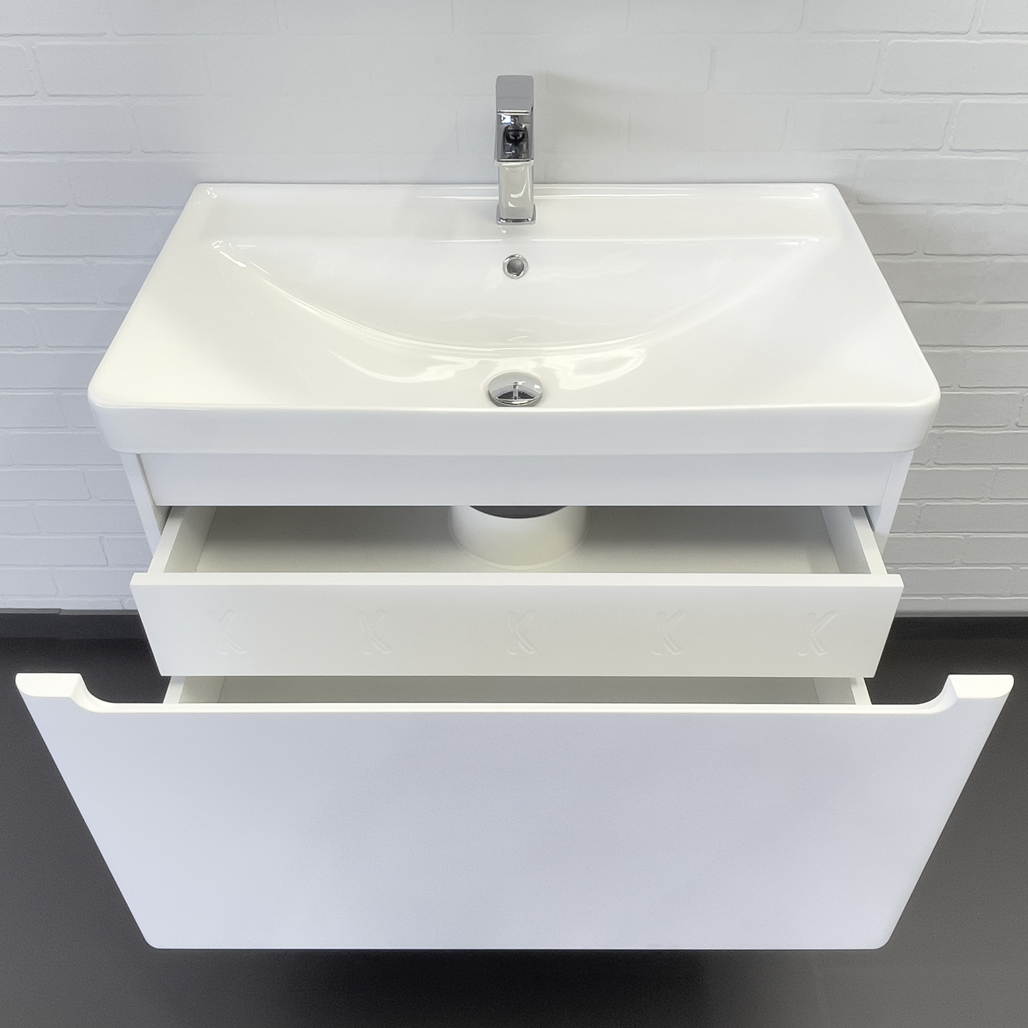 Подвесная тумба-умывальник два ящика Comforty Арзамас-80 белый матовый с раковиной 4480