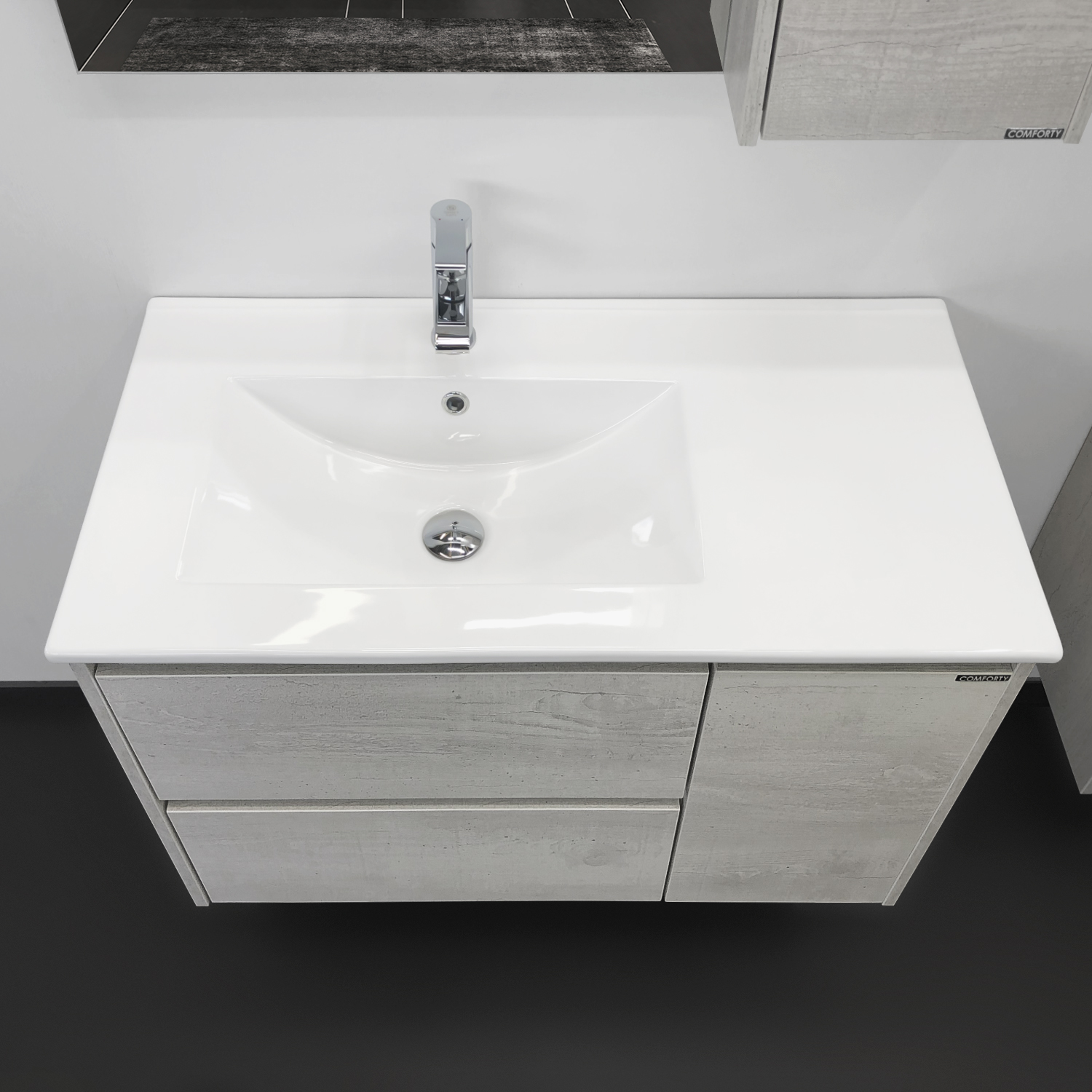 Comforty. Тумба-умывальник "Бремен-90" дуб белый с раковиной Comforty 9090EL