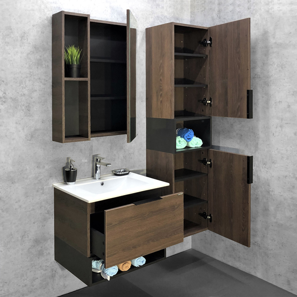 Тумба-умывальник Comforty Франкфурт-60 дуб шоколадно-коричневый с раковиной Comforty 60E