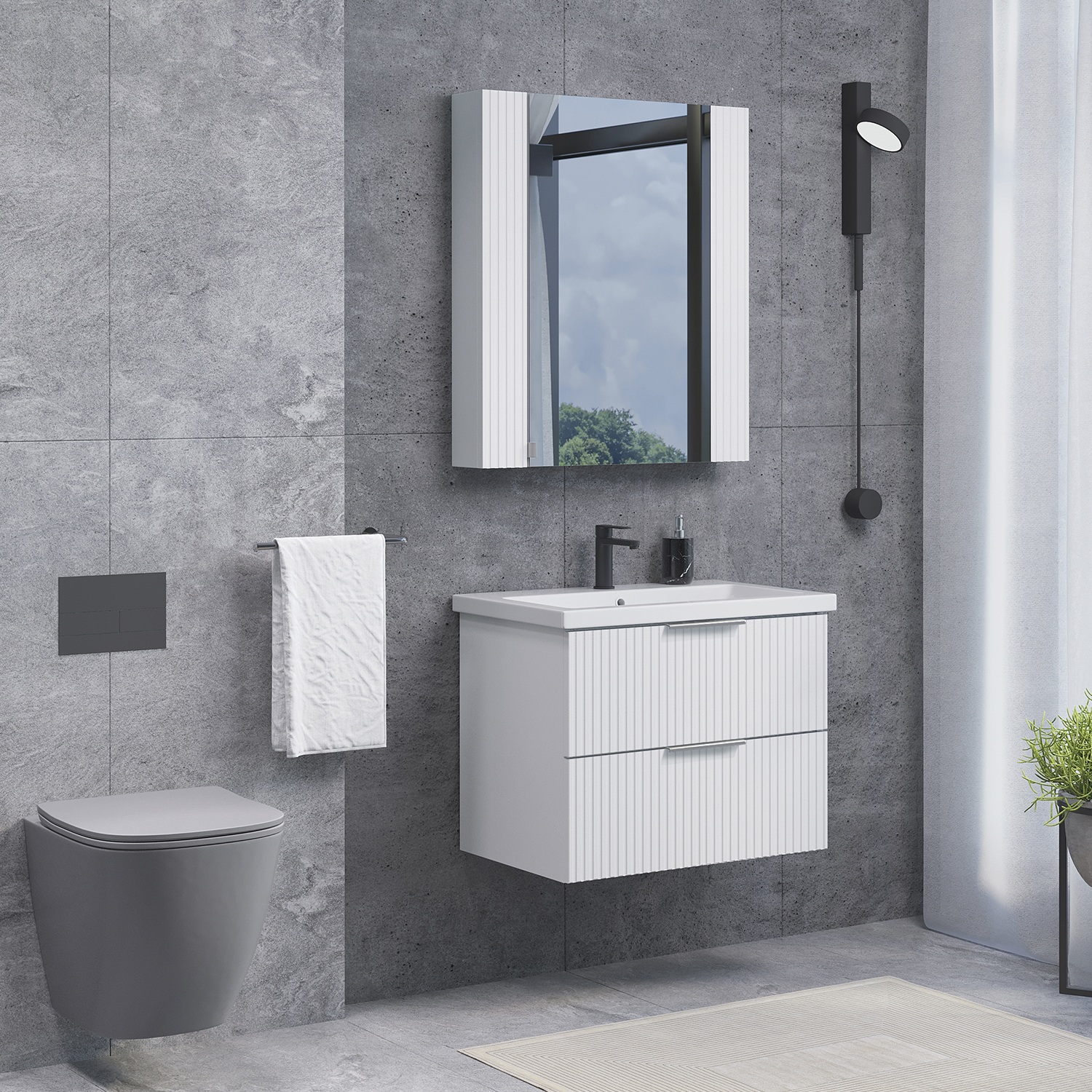 Тумба-умывальник подвесная Comforty Лима-70П2 белая матовая с раковиной Комо 70