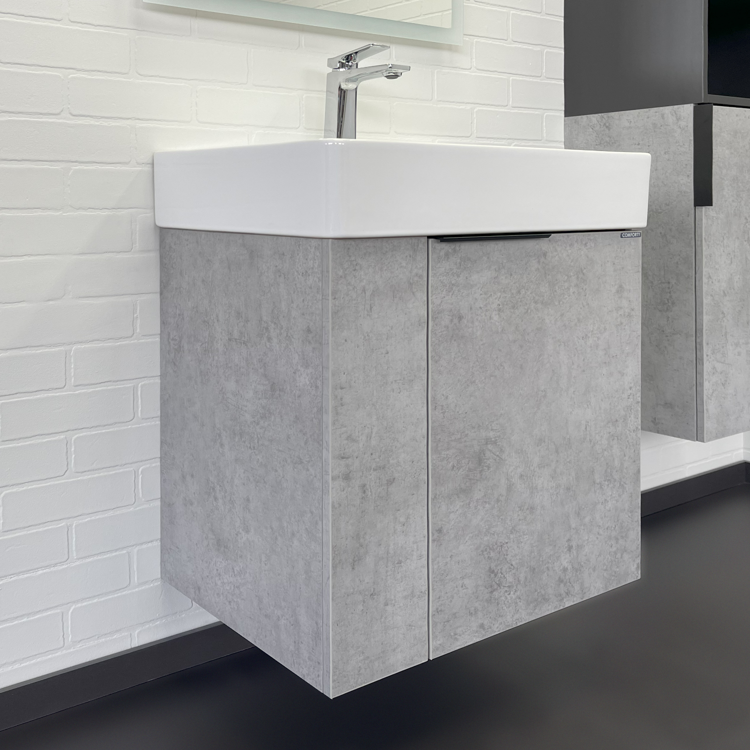 Подвесная тумба-умывальник Comforty Асти-60П бетон светлый с раковиной CF3WL032