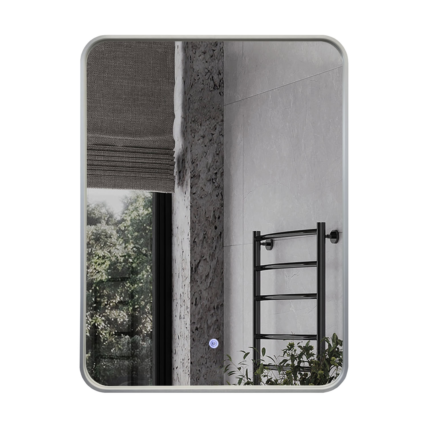 Зеркало в серебряной алюминиевой раме 60 см Comforty Сириус-60 светодиодная динамическая подсветка холодный свет, сенсор