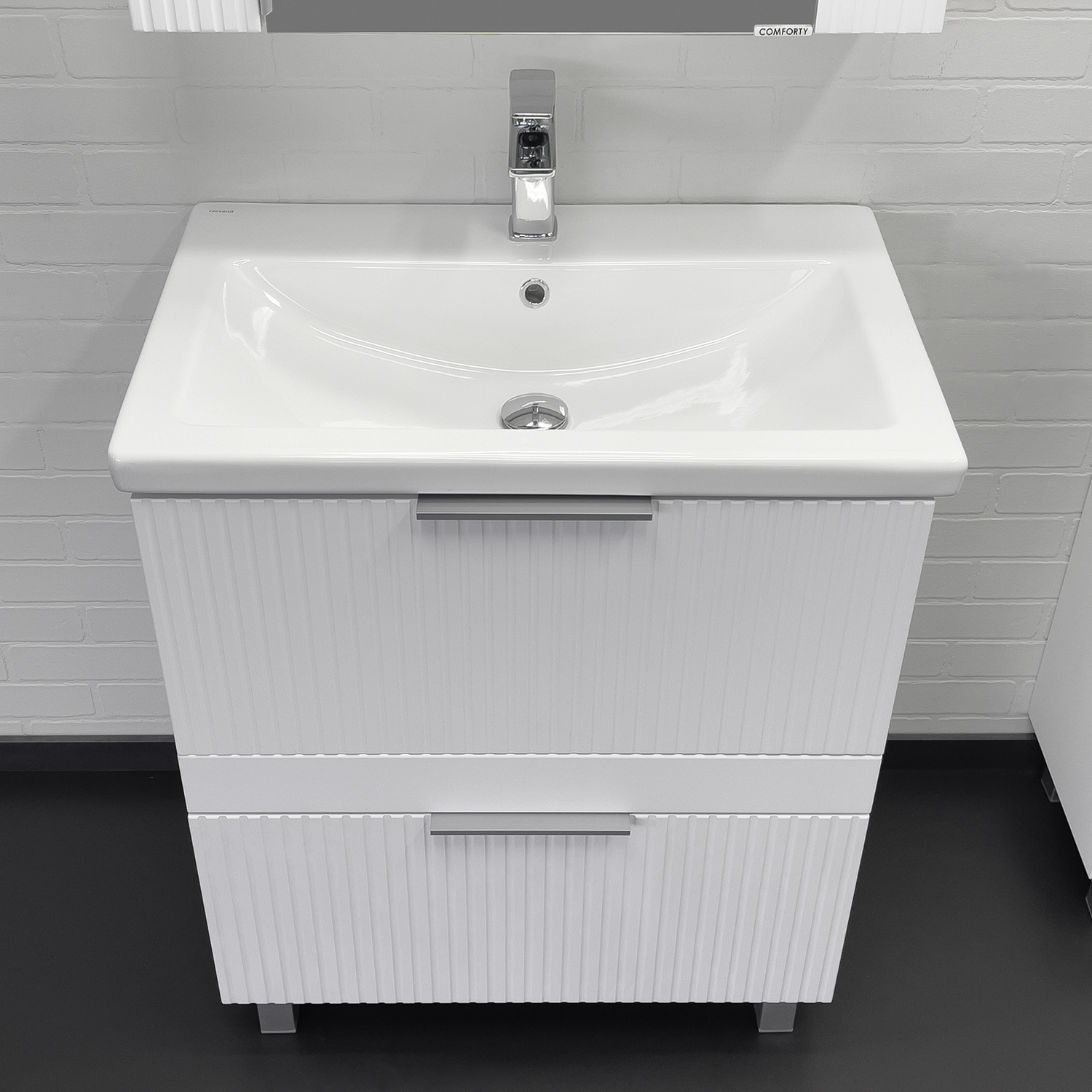 Тумба-умывальник Comforty Лима-70Н2 белый матовый с раковиной Комо 70