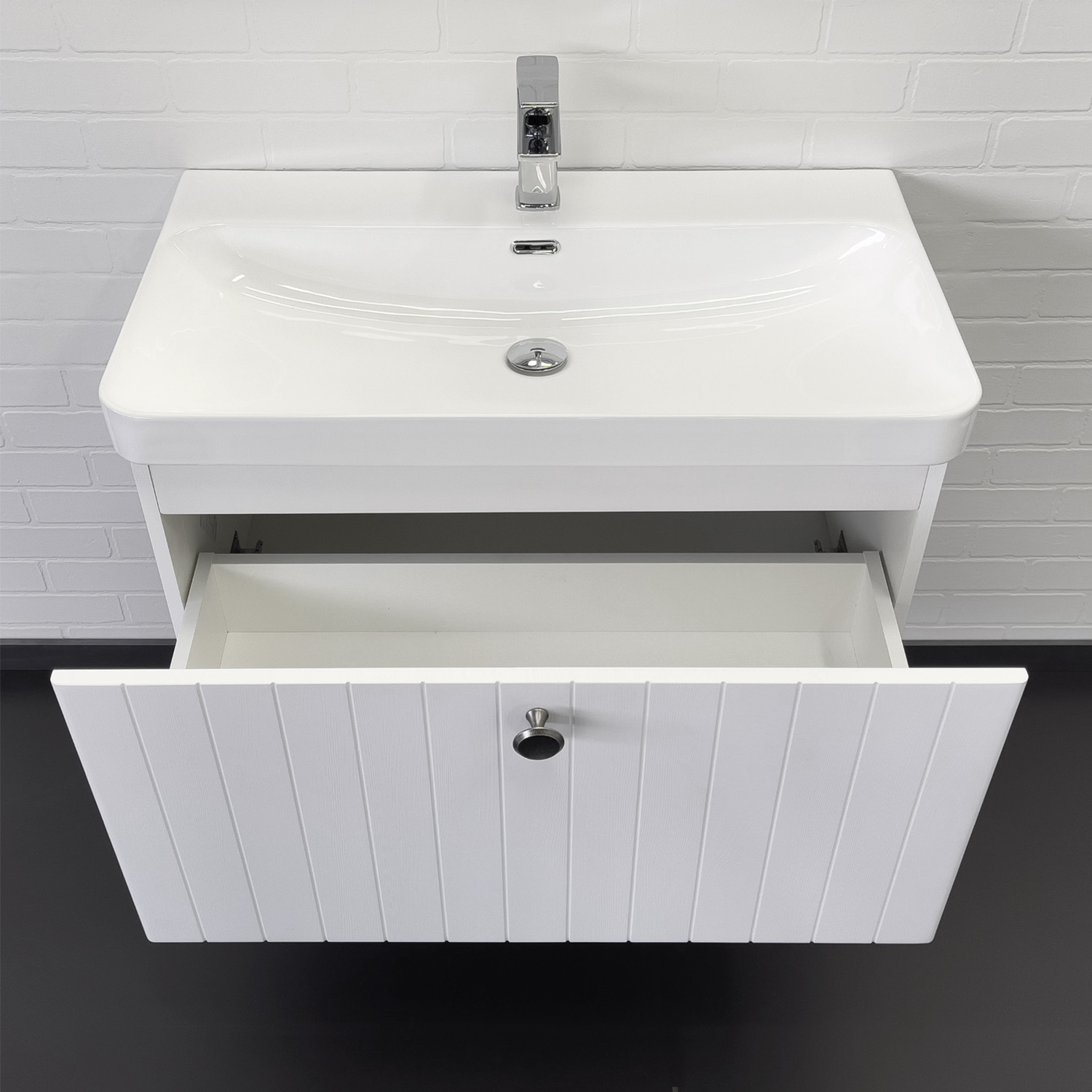 Тумба-умывальник Comforty Истра-80П ясень белёный с раковиной CF19595BX-80