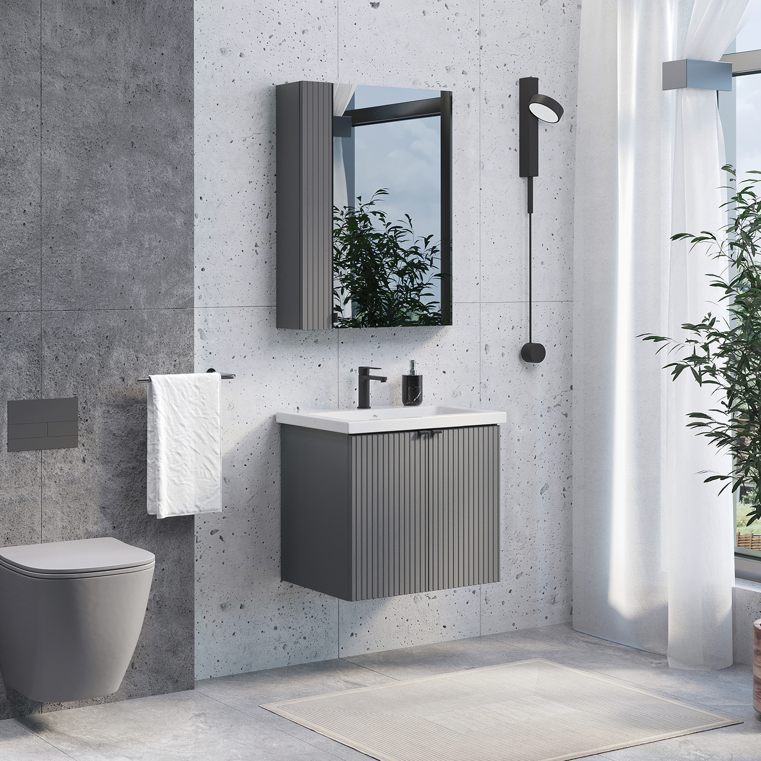 Тумба-умывальник Comforty Лима-60П антрацит с раковиной Комо 60