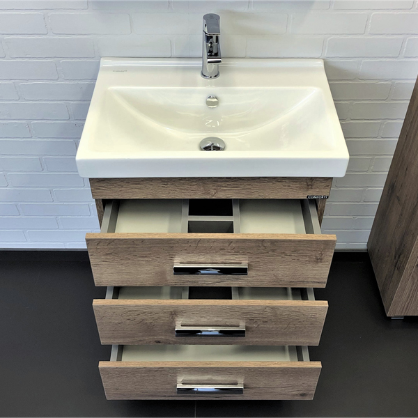 Тумба-умывальник Comforty Никосия 60Н дуб темный с раковиной Фест 60