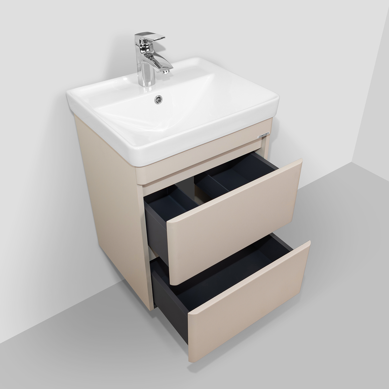Тумба-умывальник подвесная Comforty Енисей-50П2 серый шёлк с раковиной 4450