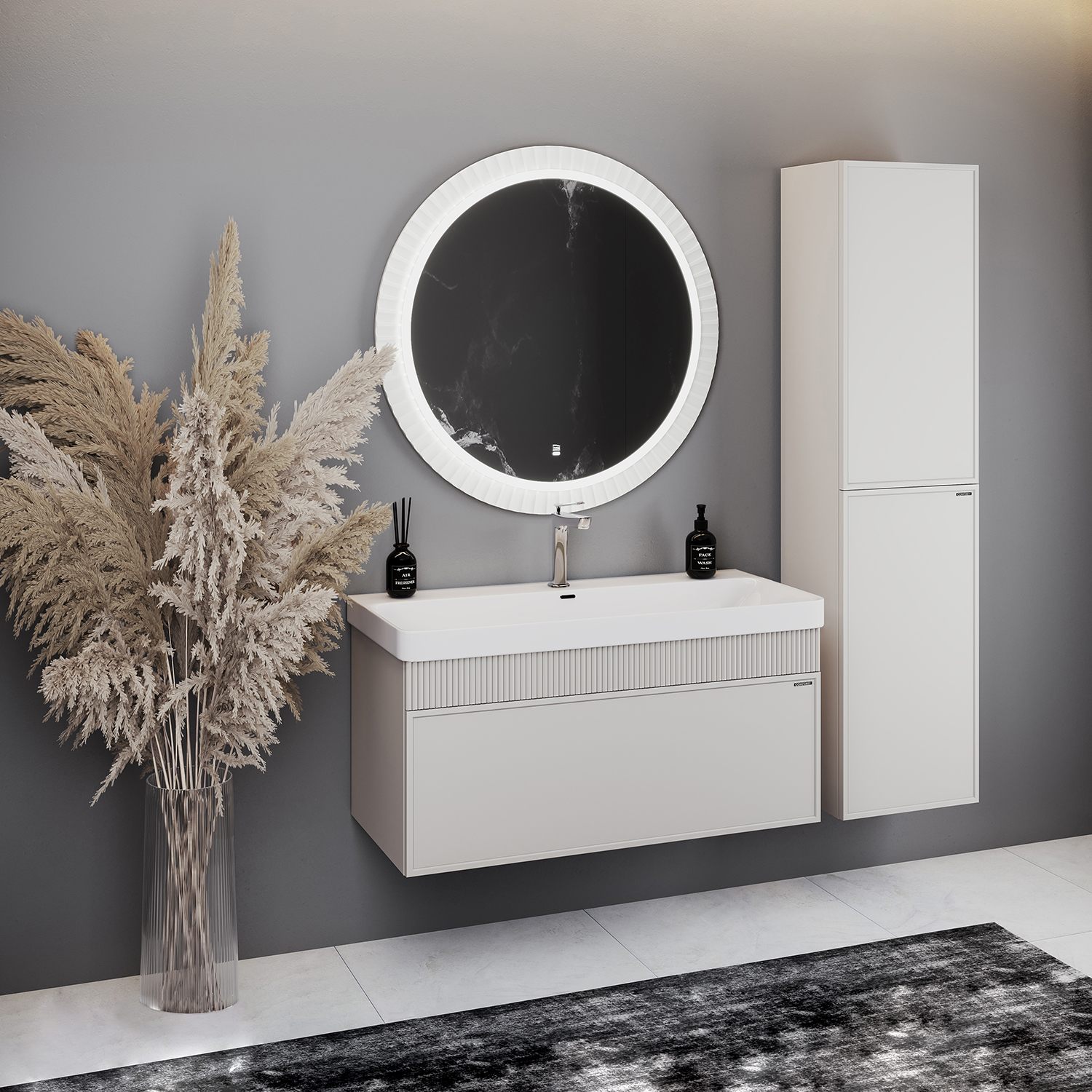 Тумба-умывальник Comforty Мадрид 100M серый шёлк с раковиной Comforty CF19595BX-100