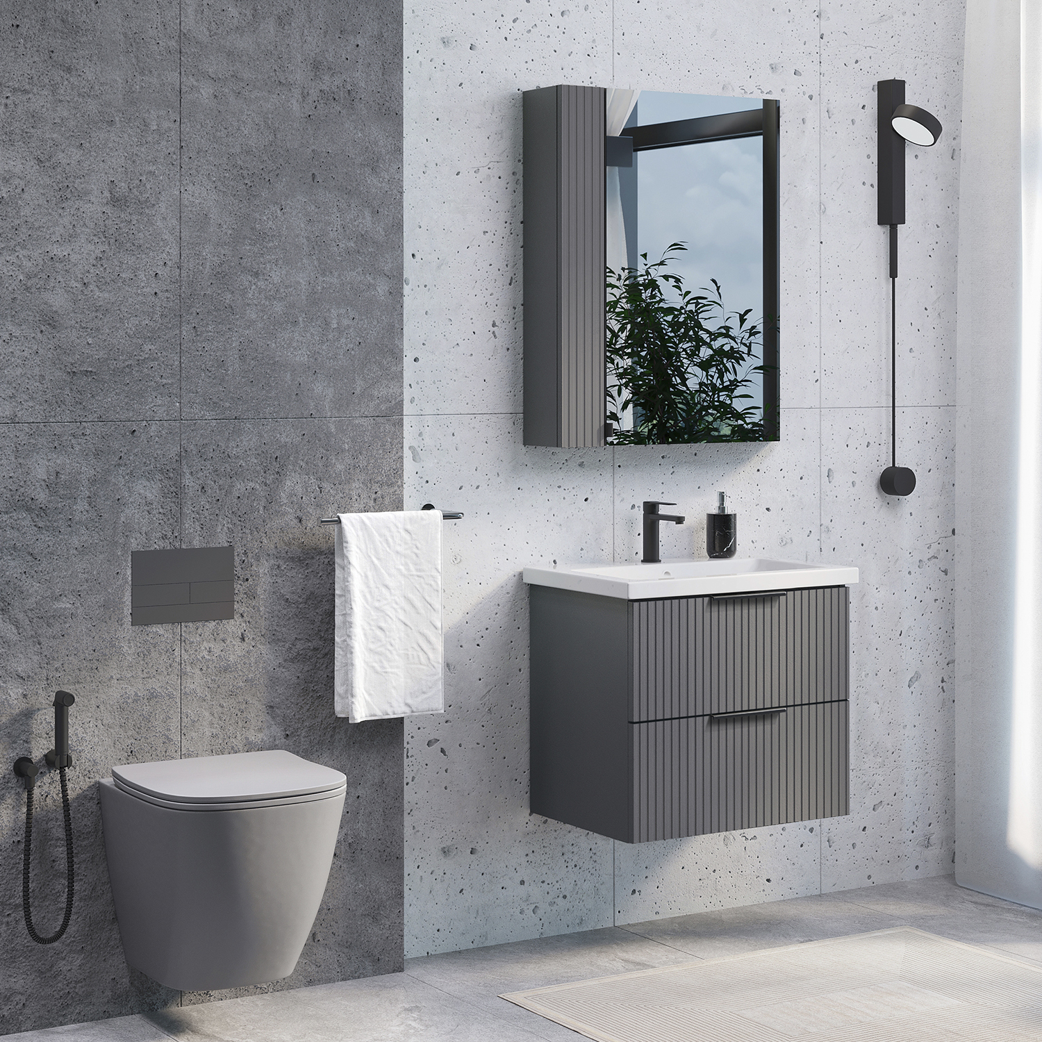 Тумба-умывальник Comforty Лима-60П2 антрацит с раковиной Комо 60