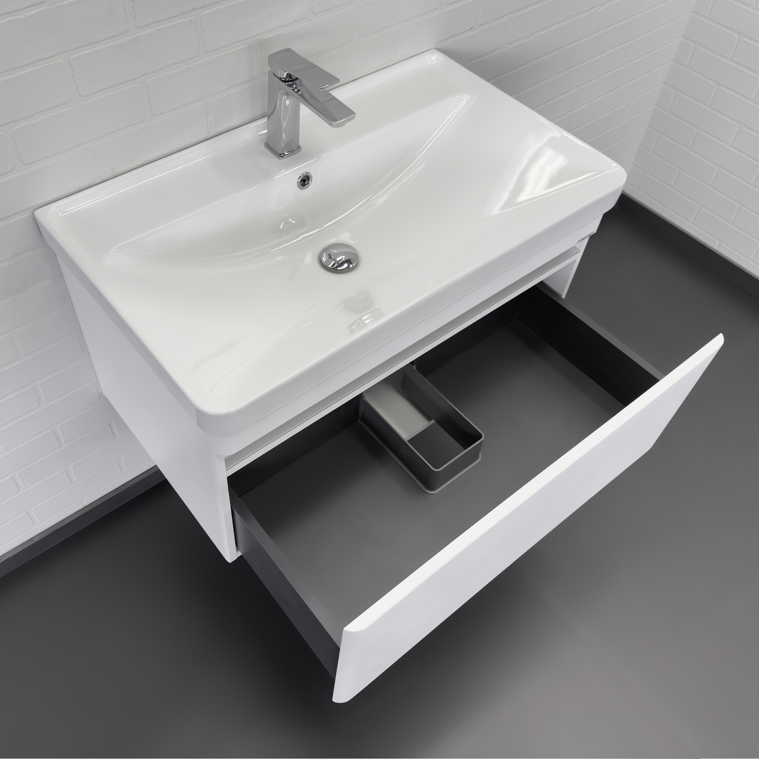 Тумба-умывальник подвесная Comforty Валдай-80П белая матовая с раковиной Comforty 4480