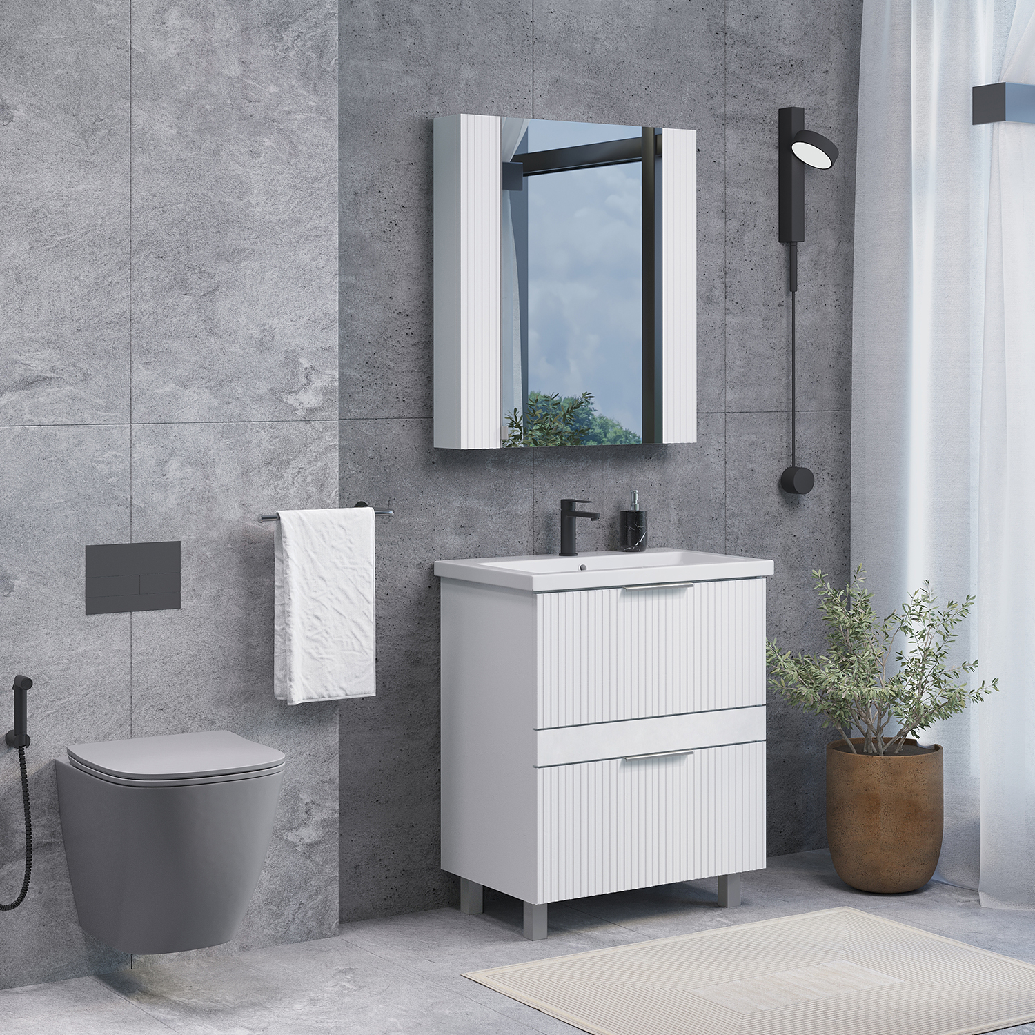 Тумба-умывальник Comforty Лима-70Н2 белый матовый с раковиной Комо 70