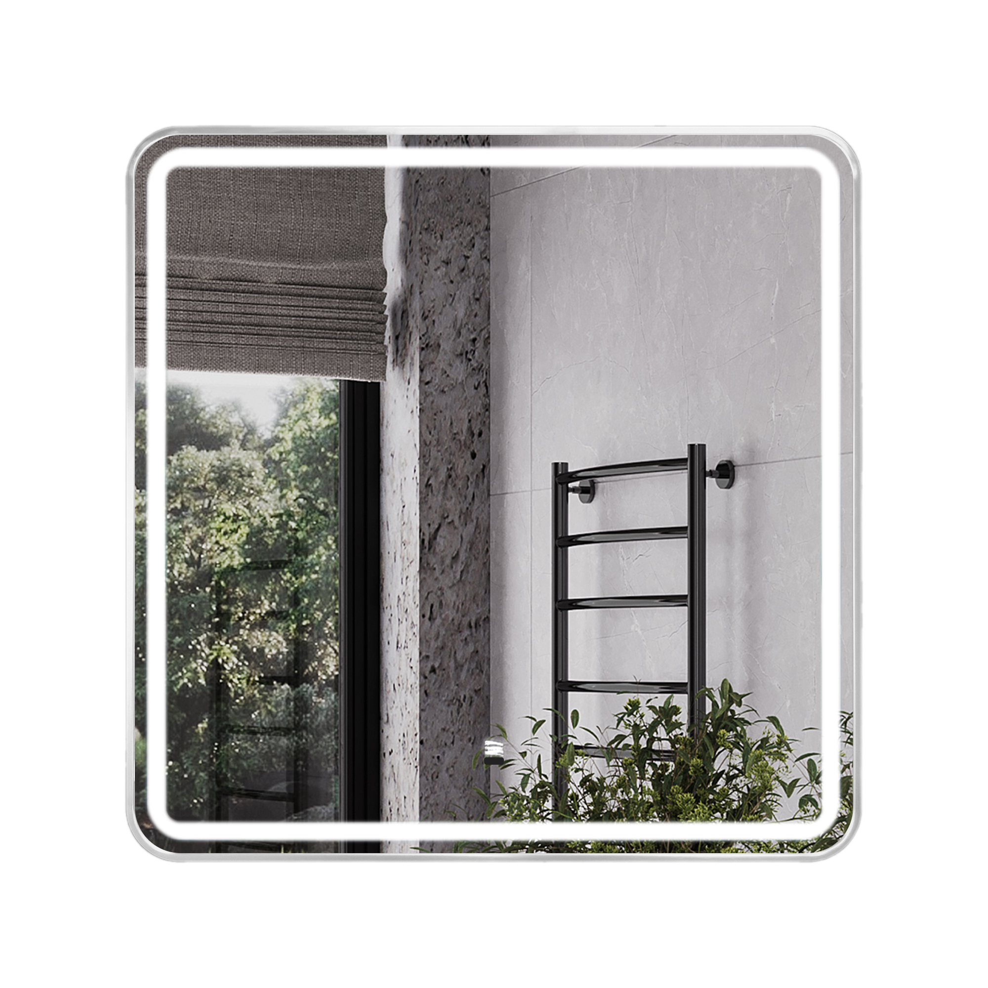 Зеркало в алюминиевой раме цвет серебро Comforty Ситара-80 светодиодная подсветка, бесконтактный сенсор, антизапотевание