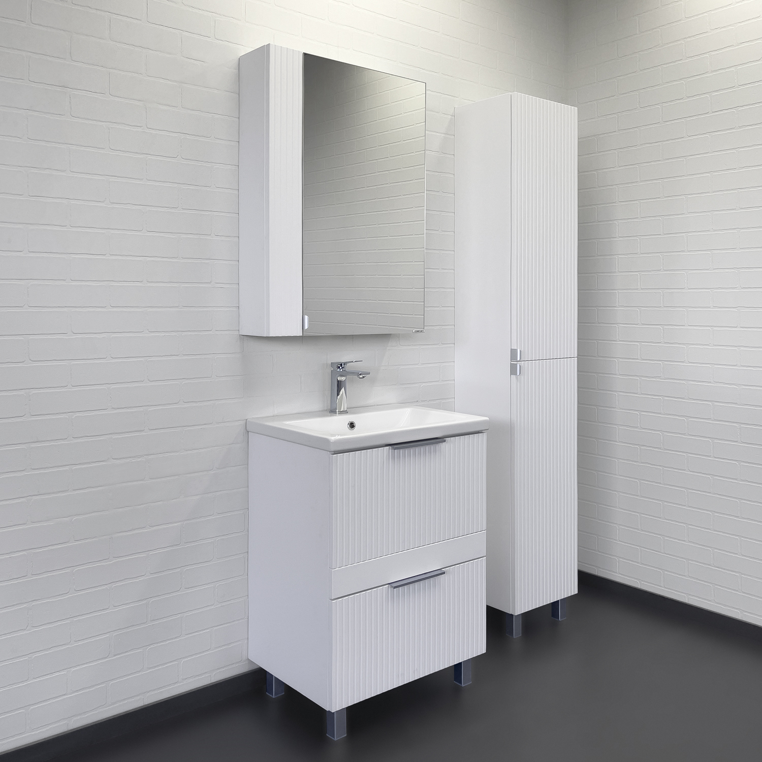 Тумба-умывальник Comforty Лима-60Н2 белый матовый с раковиной Комо 60