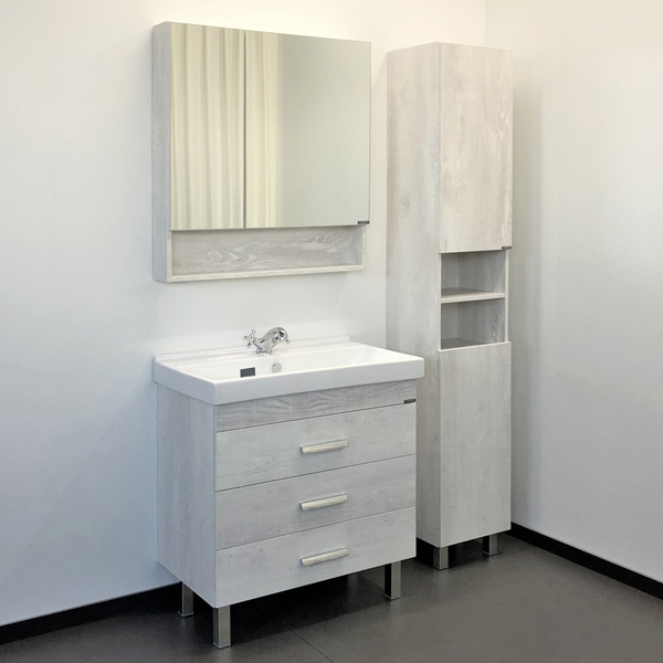 Тумба-умывальник Comforty Никосия-80Н дуб белый с раковиной Фест 80