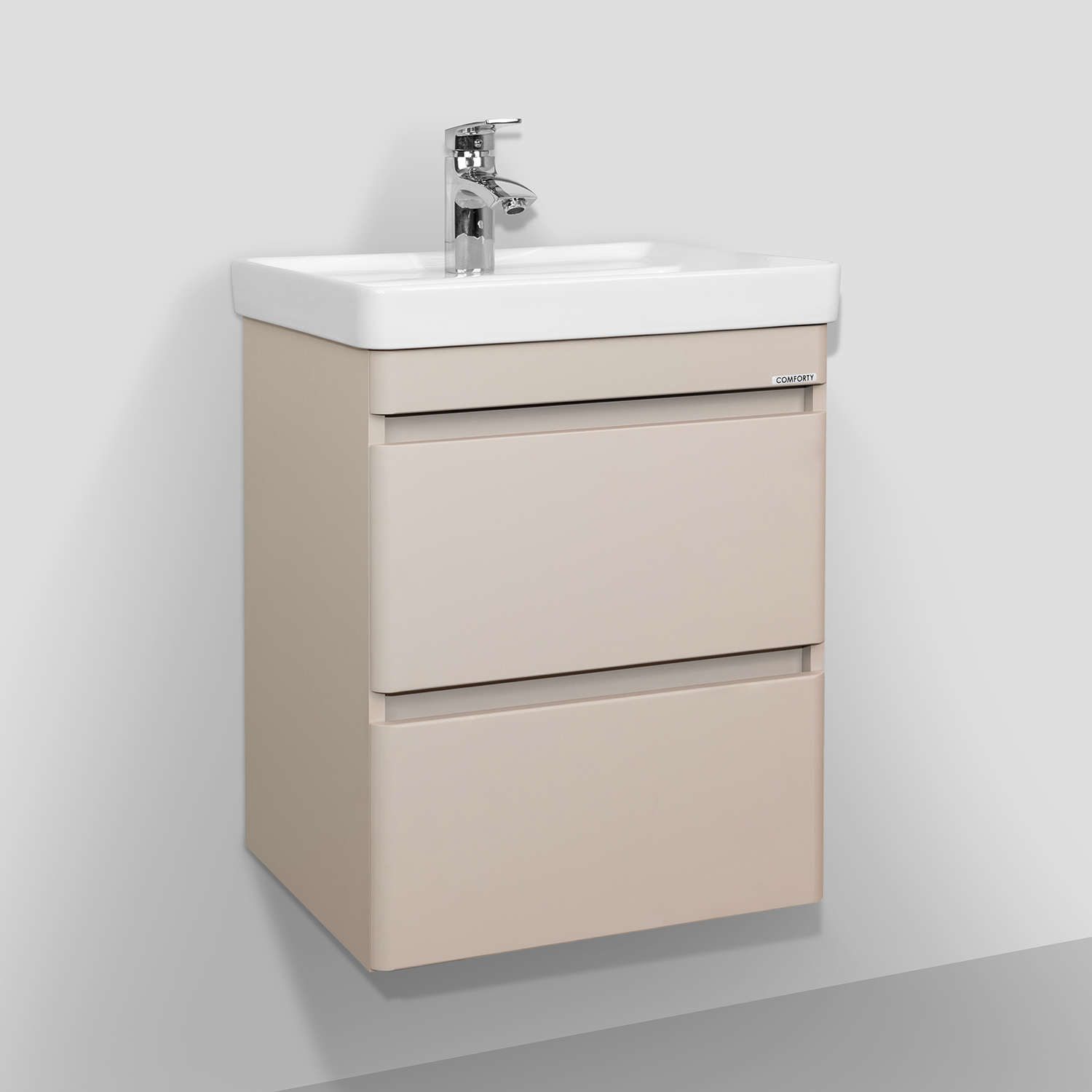 Тумба-умывальник подвесная Comforty Енисей-50П2 серый шёлк с раковиной 4450