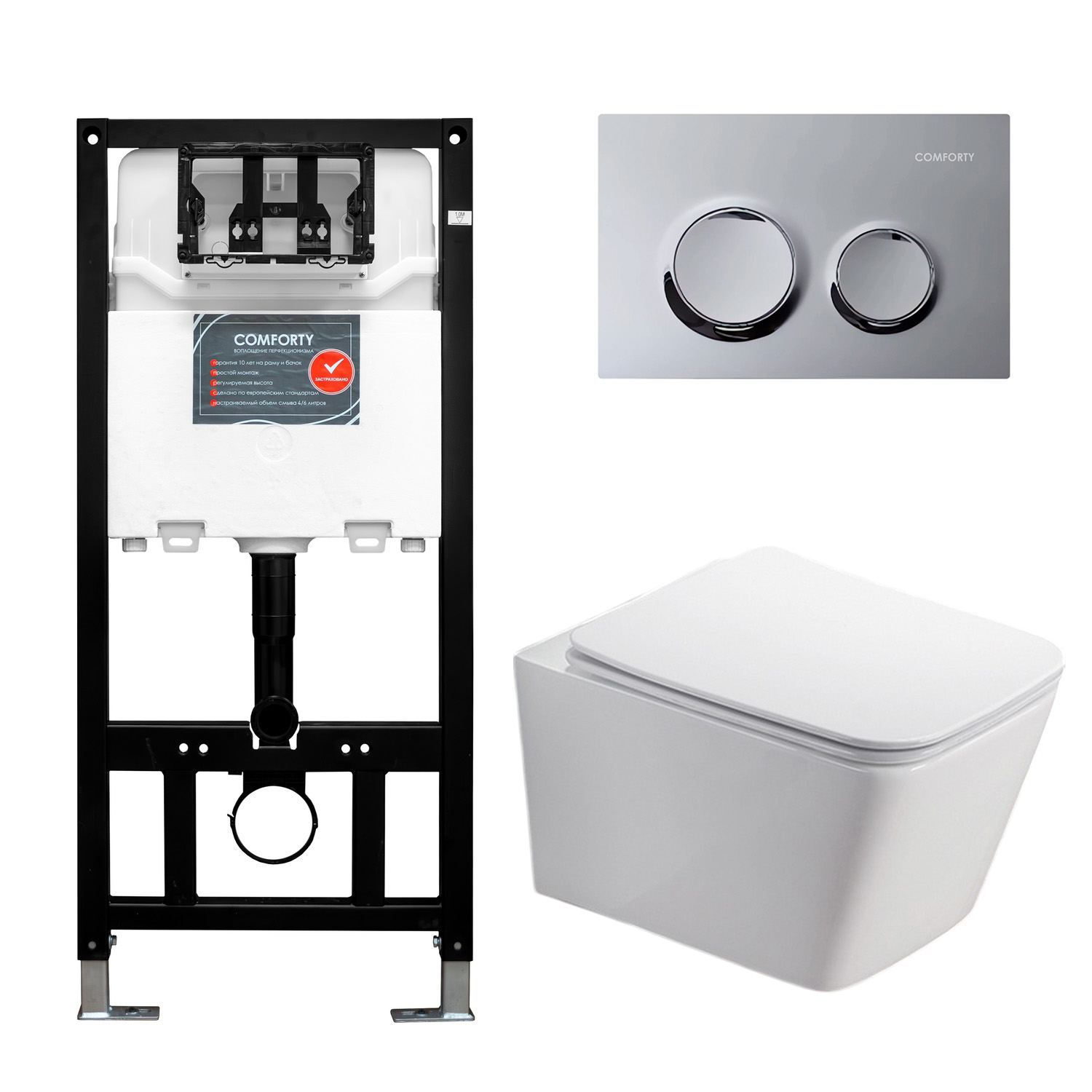 Набор COMFORTY: инсталляция CF3GT1900-10CH с хром клавишей + унитаз подвесной 106 безободковый