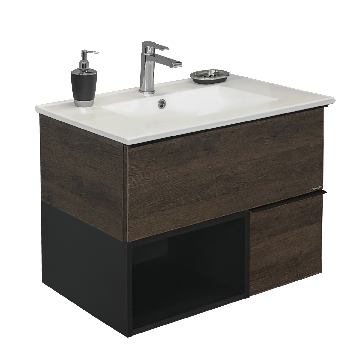 Comforty. Тумба-умывальник "Франкфурт-75" дуб шоколадно-коричневый с раковиной COMFORTY 75E