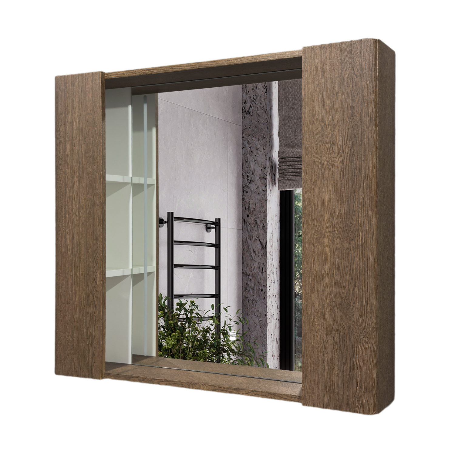 Зеркало-шкаф Comforty Ангара-90 дуб темно-коричневый со светодиодной подсветкой и антизапотеванием