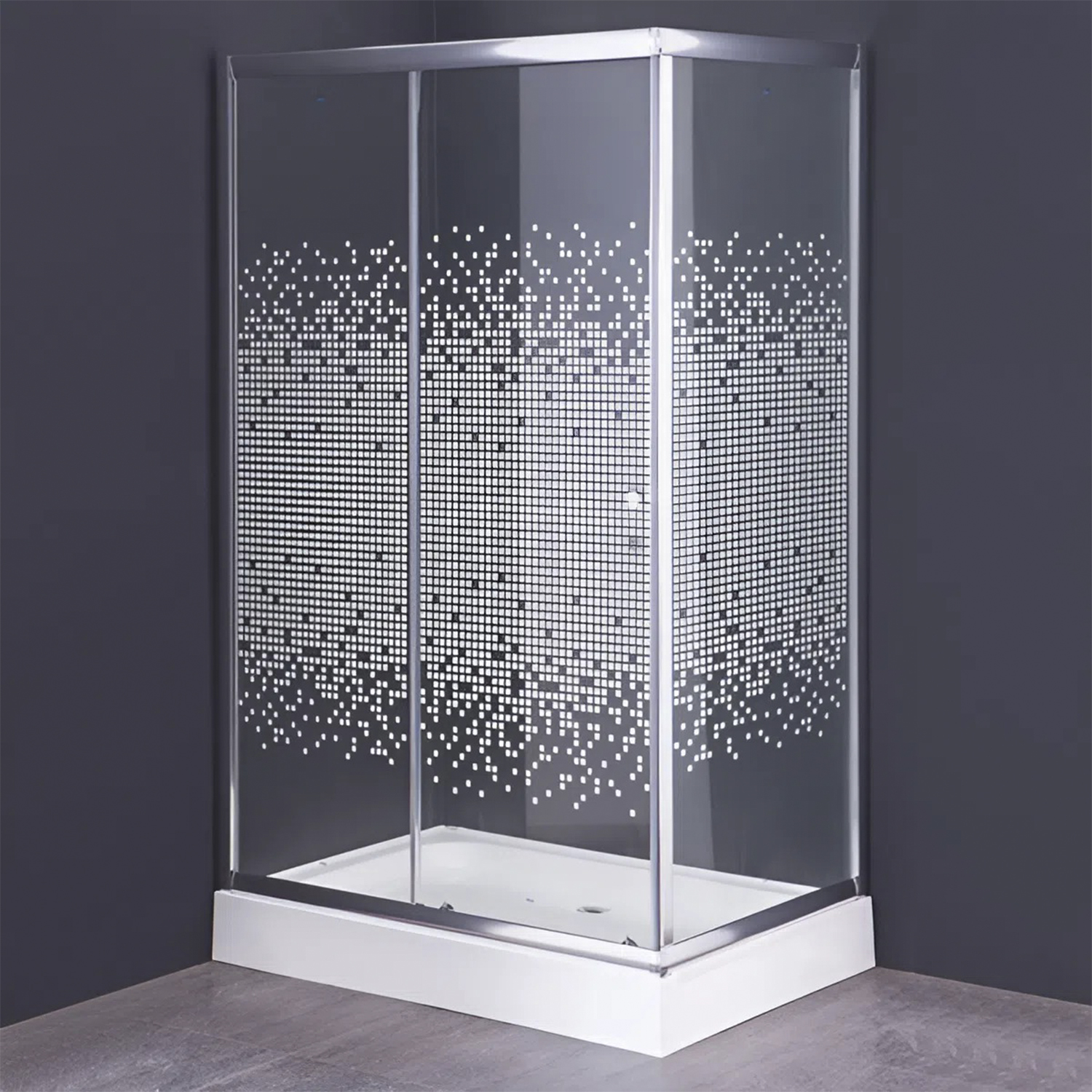 Душевое ограждение Comforty 33M new, прозрачное стекло с рисунком мозаика, с поддоном, 1200*800*1950