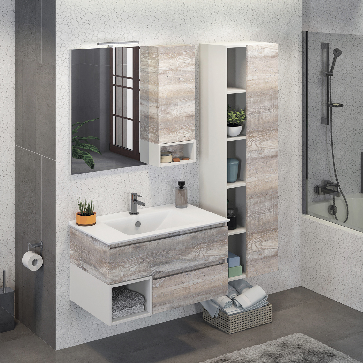 Comforty. Зеркало-шкаф "Турин-90" дуб бежевый