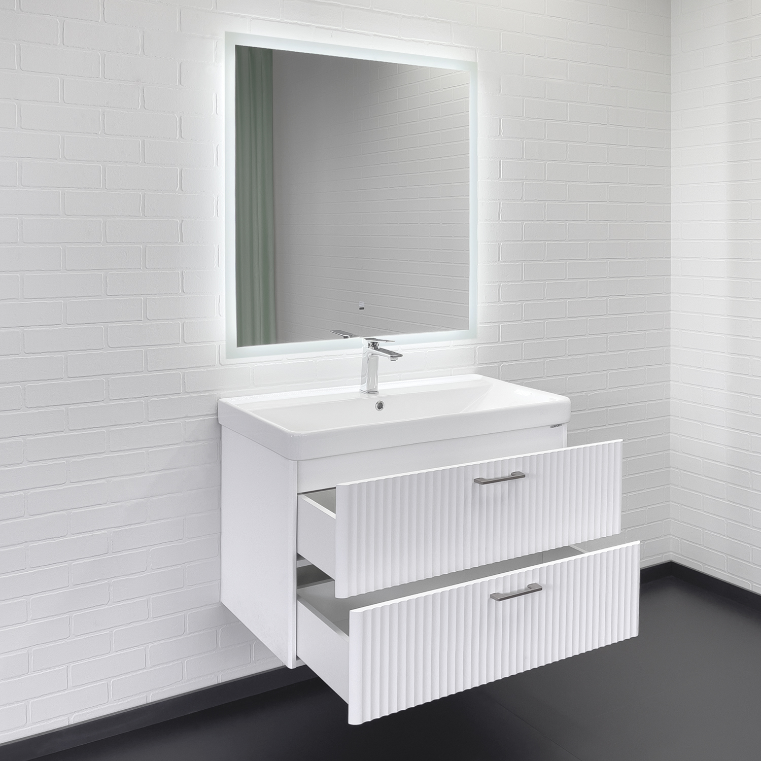 Тумба-умывальник Ангара-90П белый матовый c раковиной Comforty 4490