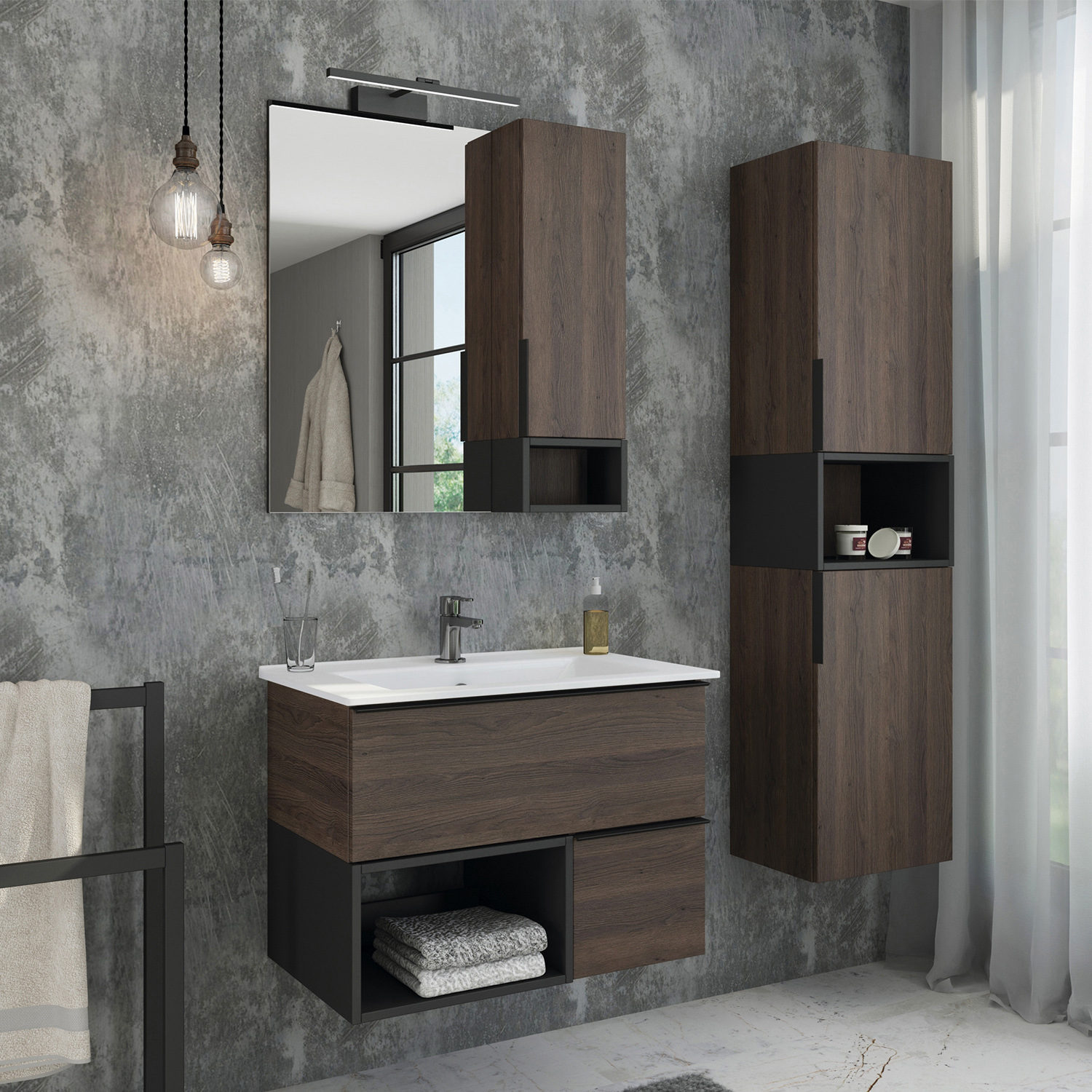 Comforty. Тумба-умывальник "Франкфурт-75" дуб шоколадно-коричневый с раковиной COMFORTY 75E