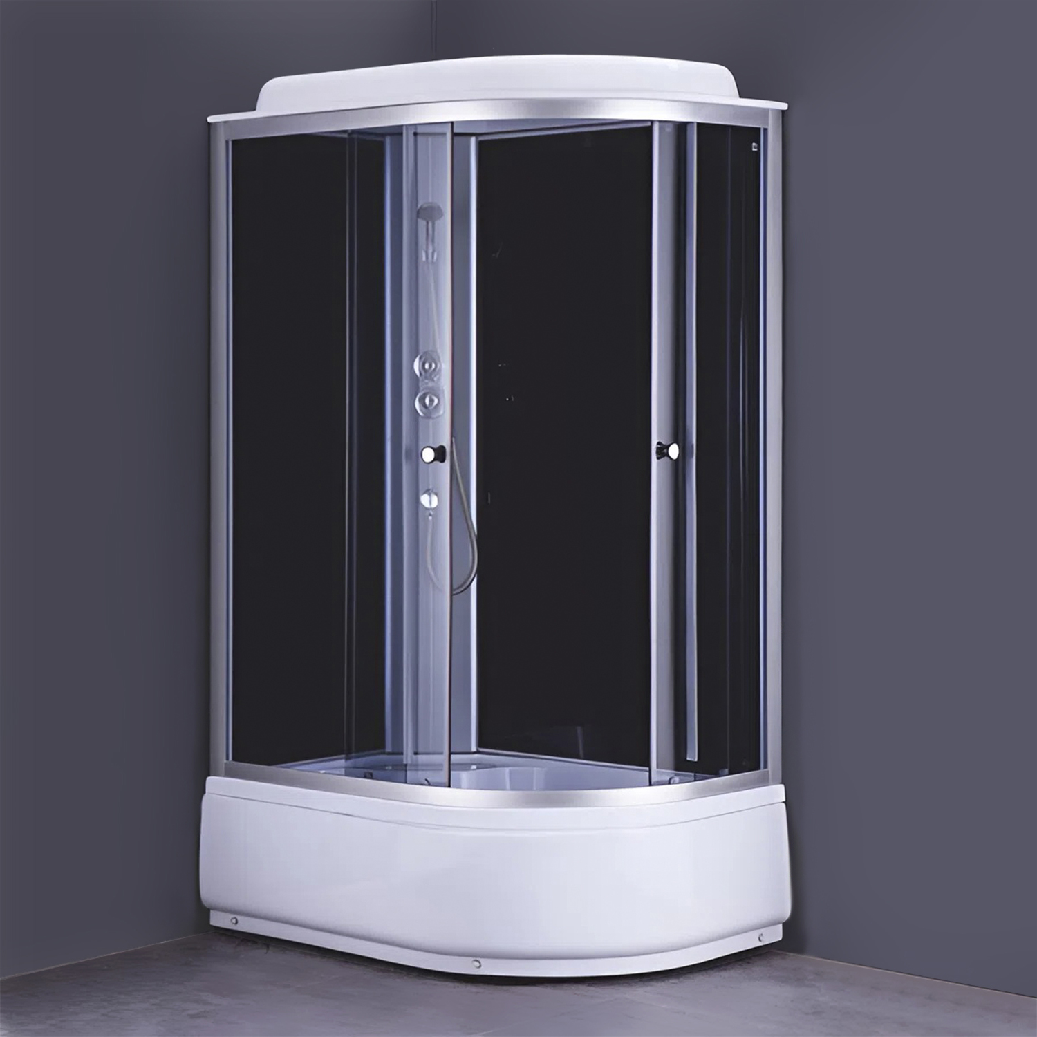 Душевая кабина Comforty 302L NEW левый угол, серое стекло, заднее черное стекло, 1200*800*2150