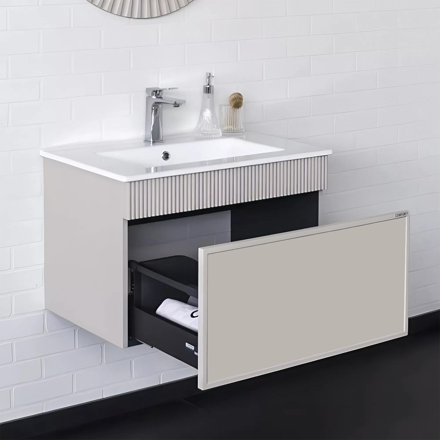 Тумба-умывальник для ванной Comforty Мадрид-70 серый шёлк с раковиной Comforty 70E